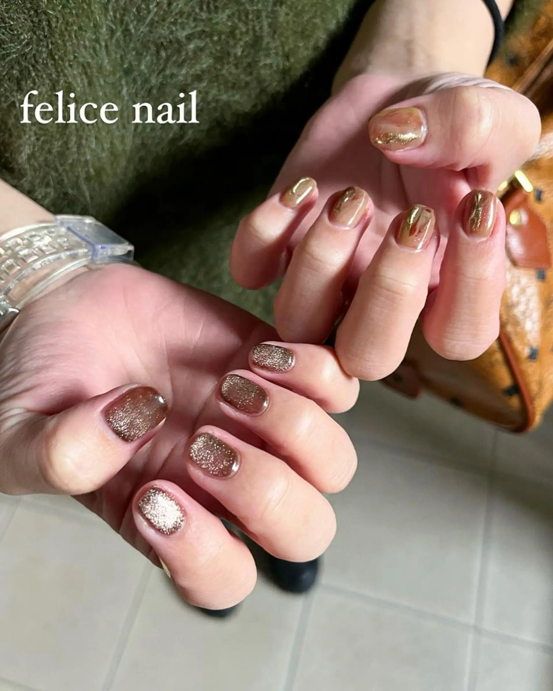 ネイル ブラウン マグネットネイル ニュアンスネイル ショートネイル スクエアネイル felice nailのネイルデザイン