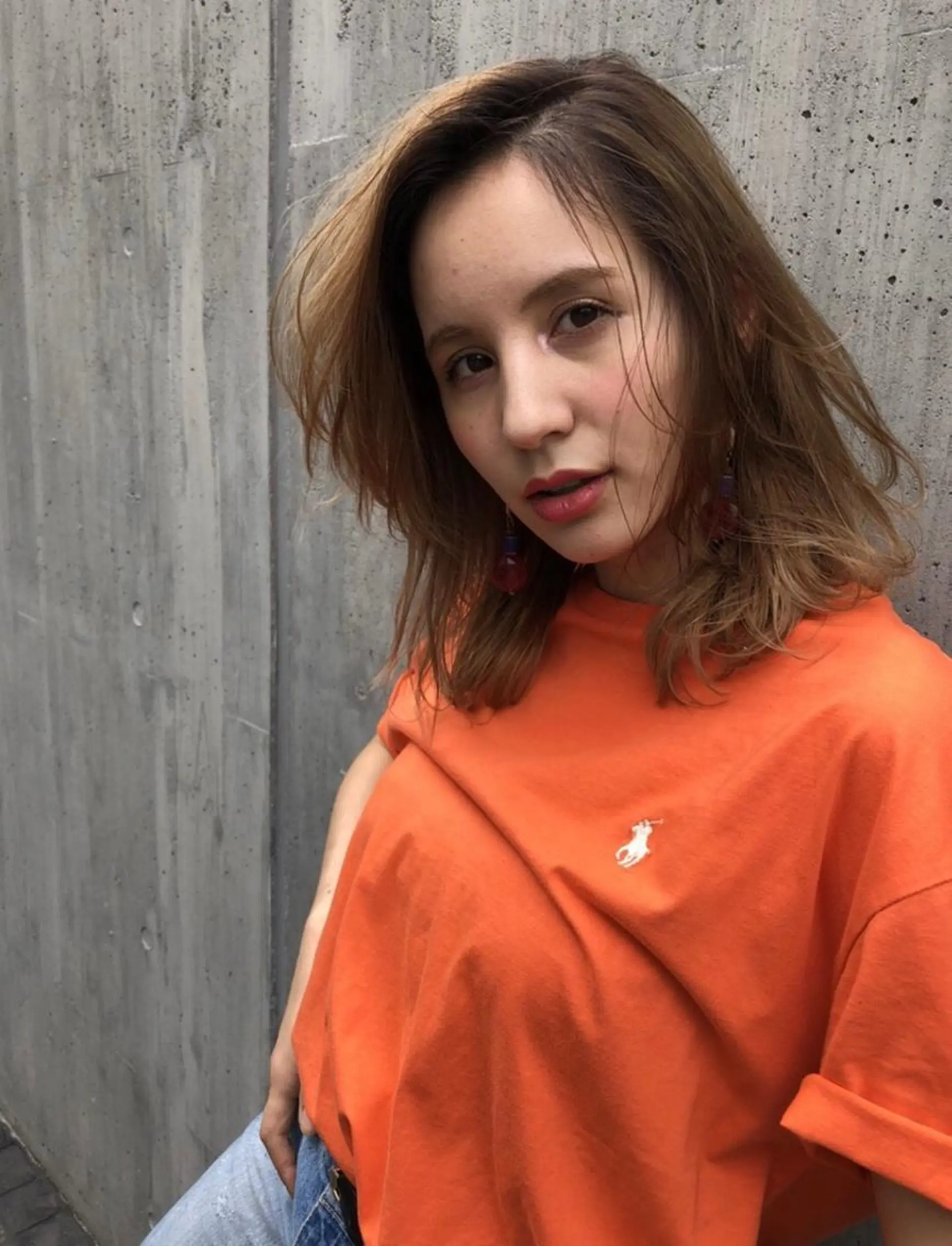 ミディアム カラー パーマ 透明感/オリーブ/ グレージュ/YUKAのヘアスタイル