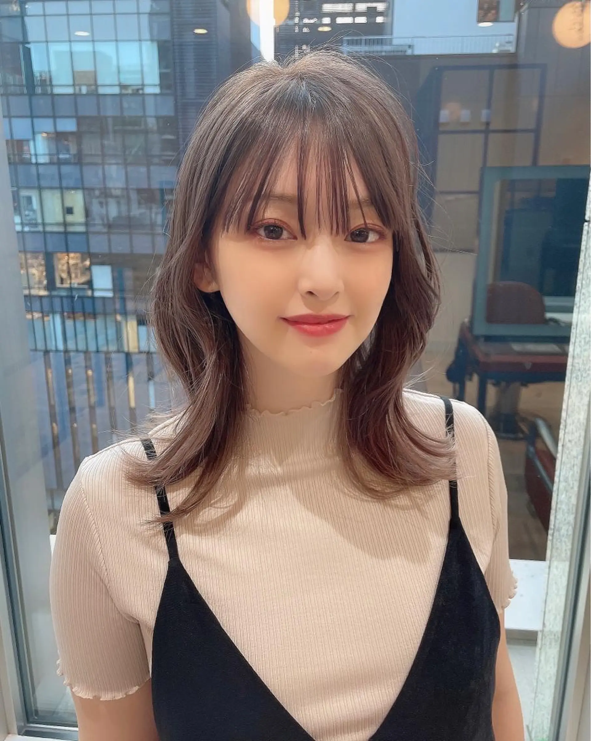 ミディアム カラー アッシュ ベージュカラー ブリーチ ブラウンカラー ダブルカラー ヘアカラー パーマ トリートメント 💎小顔前髪&髪質 改善カラー💎片桐のヘアスタイル