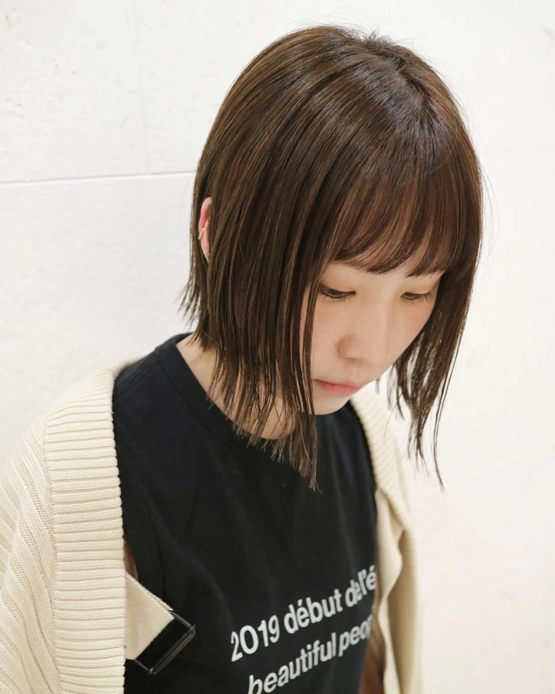 ショート カラー 切りっぱなしボブ 前下がりボブ ボブ 斉藤 貴也のヘアスタイル