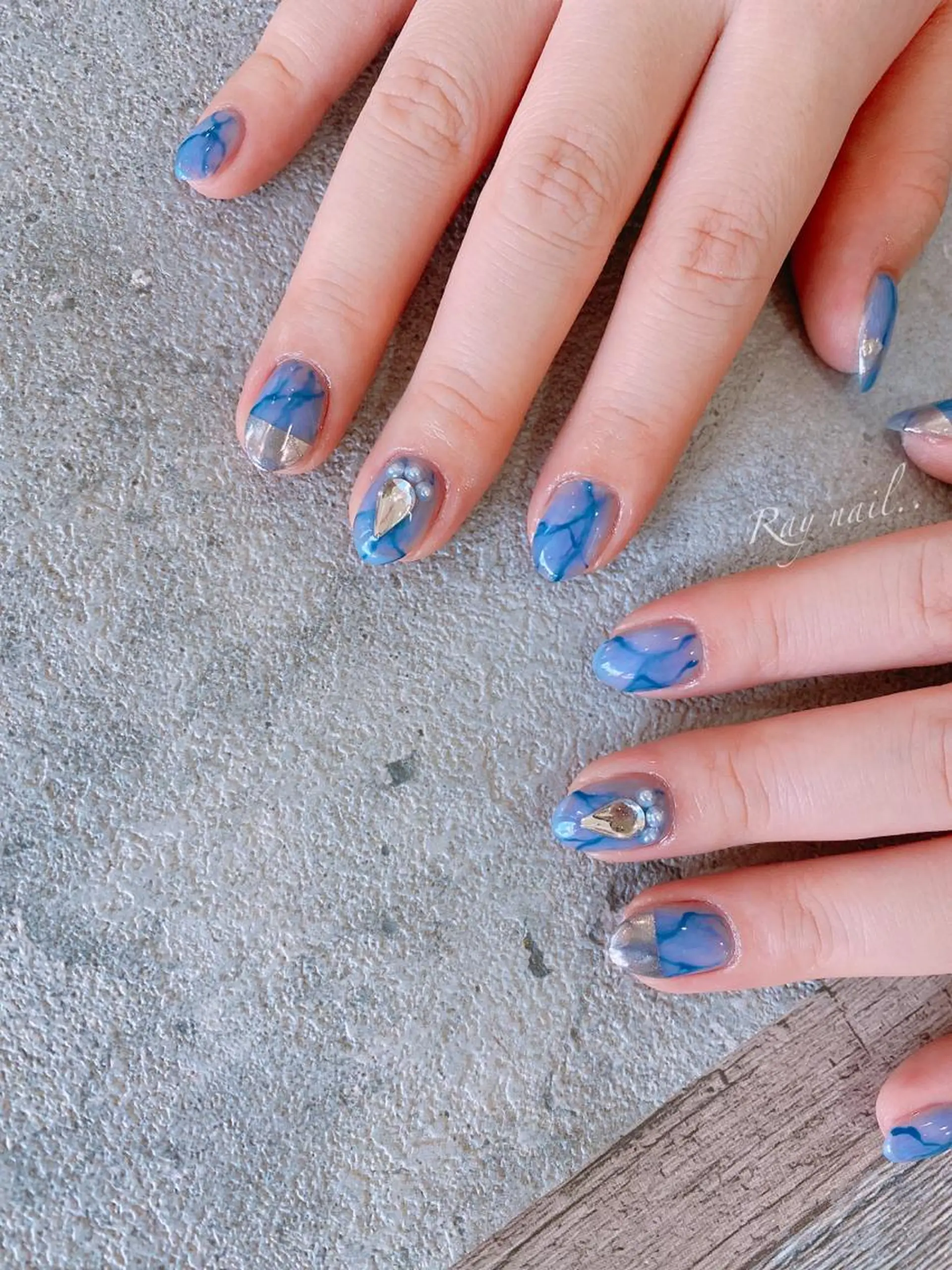 ネイル ブルー 大理石ネイル(マーブル) nail salon  ∞ mikanal ∞所属・nailsalon ∞ ﾐｶﾅﾙ ∞のネイルデザイン