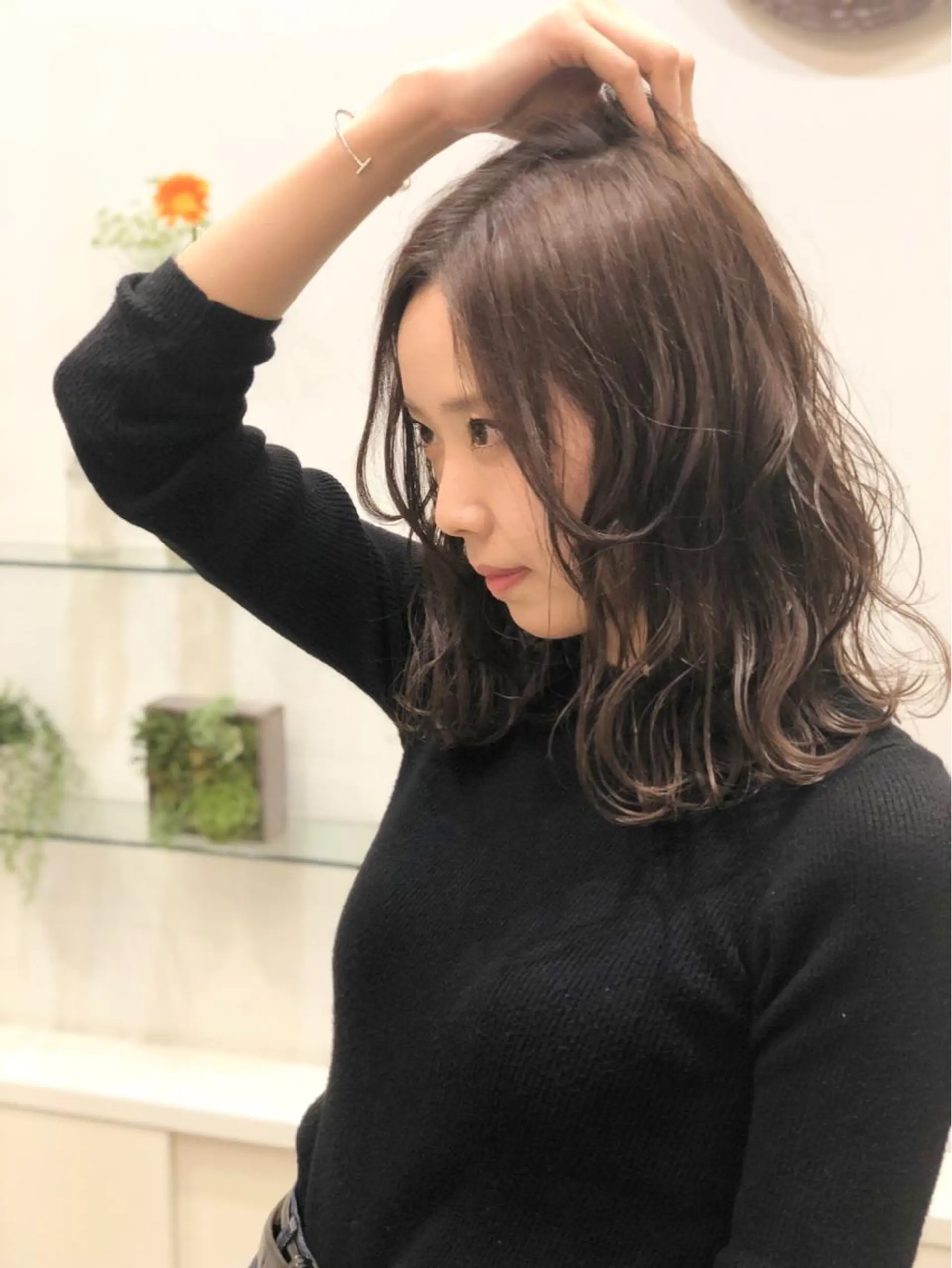 ミディアム カラー ミディアムパーマ 伸ばしかけ ディレクター ノナカのヘアスタイル