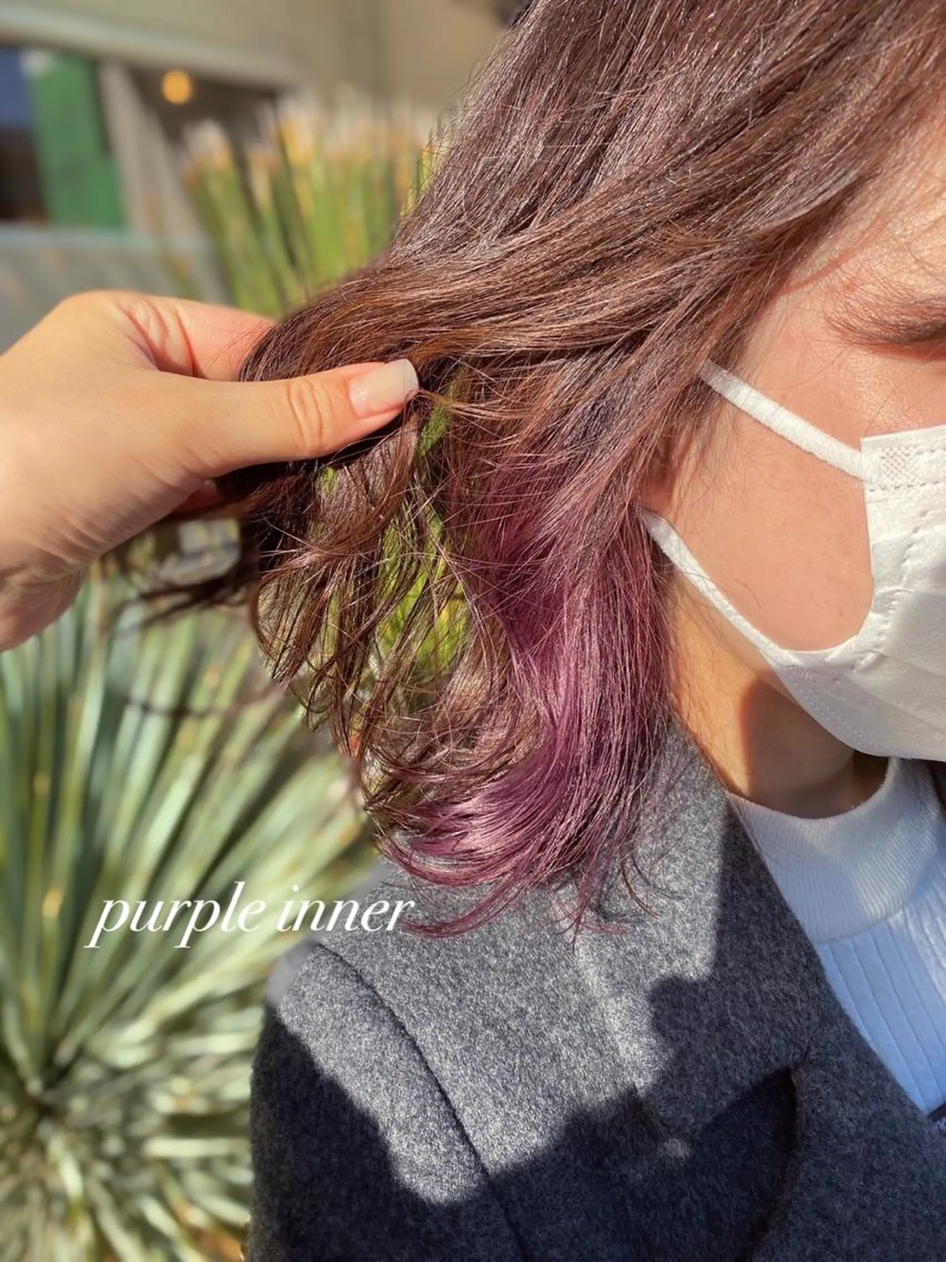 ミディアム カラー ヘアアレンジ ブラウンカラー イヤリングカラー パープルカラー ボブ 長めボブ 高橋胡桃🪽 ディレクターのヘアスタイル