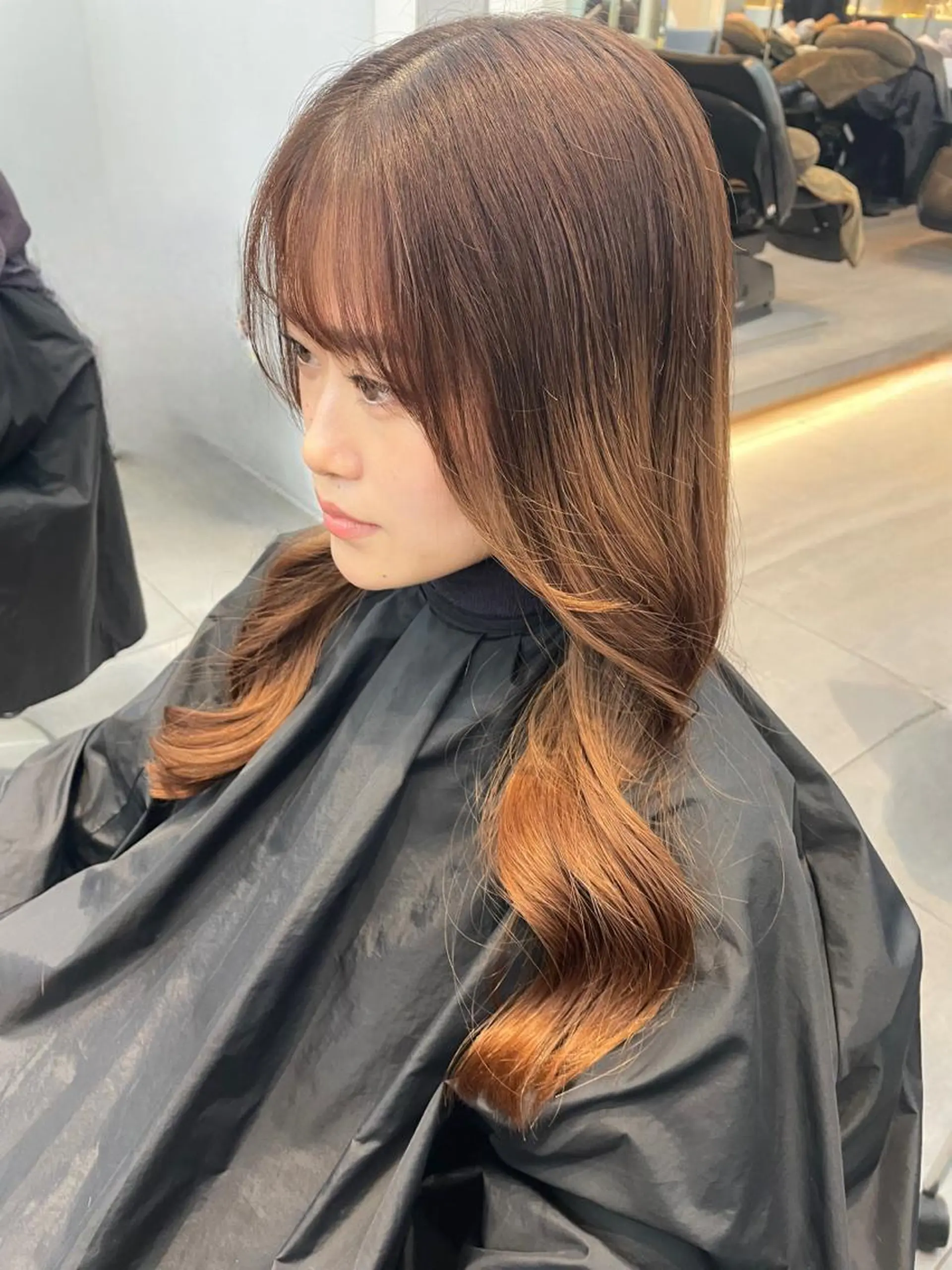 ロング カラー ベージュカラー オレンジ オレンジベージュ 佐原 里奈のヘアスタイル