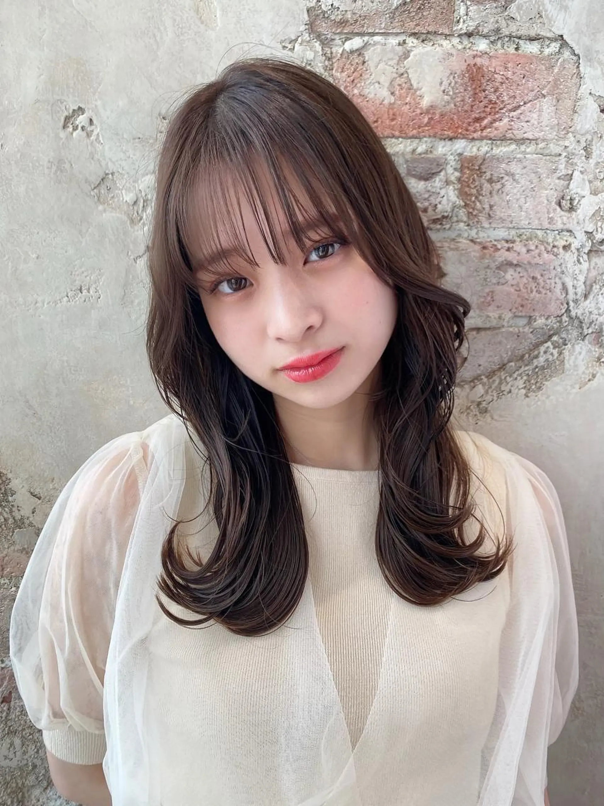 ミディアム カラー ベージュカラー ブラウンカラー ブラウンベージュ くびれヘア カット ヘアカラー トリートメント 顔周り/くびれヘア 韓国ヘア💕風間るなのヘアスタイル