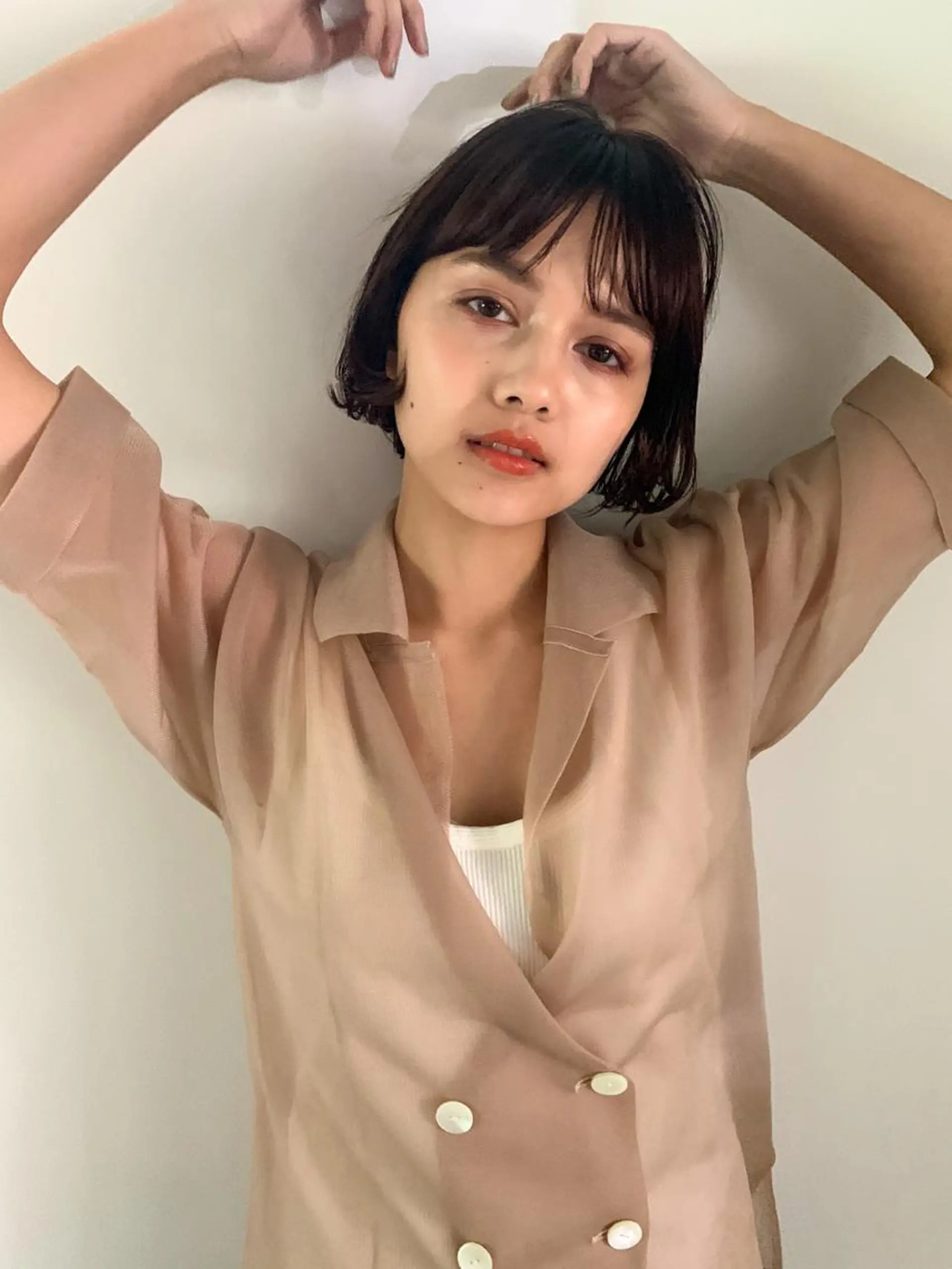 ショート カラー パーマ ブラウンカラー ボブ トリートメント 柔らかブラウン/顔周 りレイヤー♡ユウシのヘアスタイル