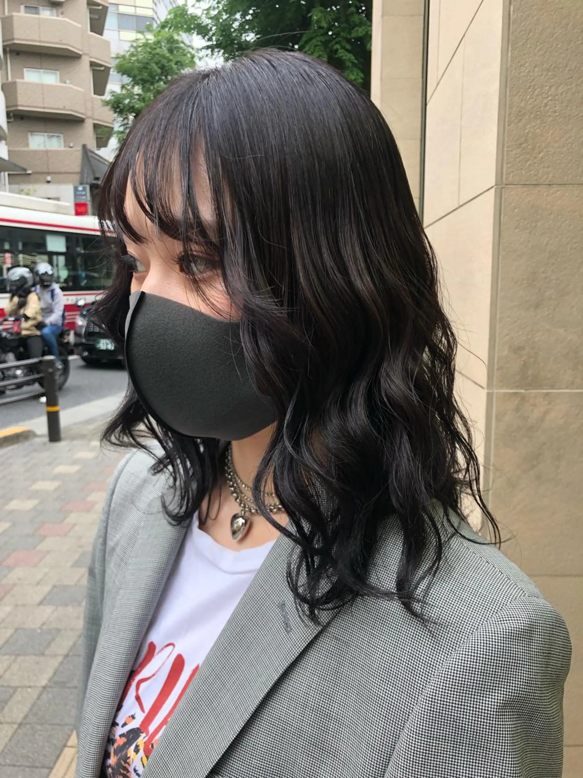 ミディアム カラー ヘアアレンジ 黒髪 ブルーカラー ブルーブラック バイオレットカラー チャンモリパーマ/韓 国/Minami🦋のヘアスタイル