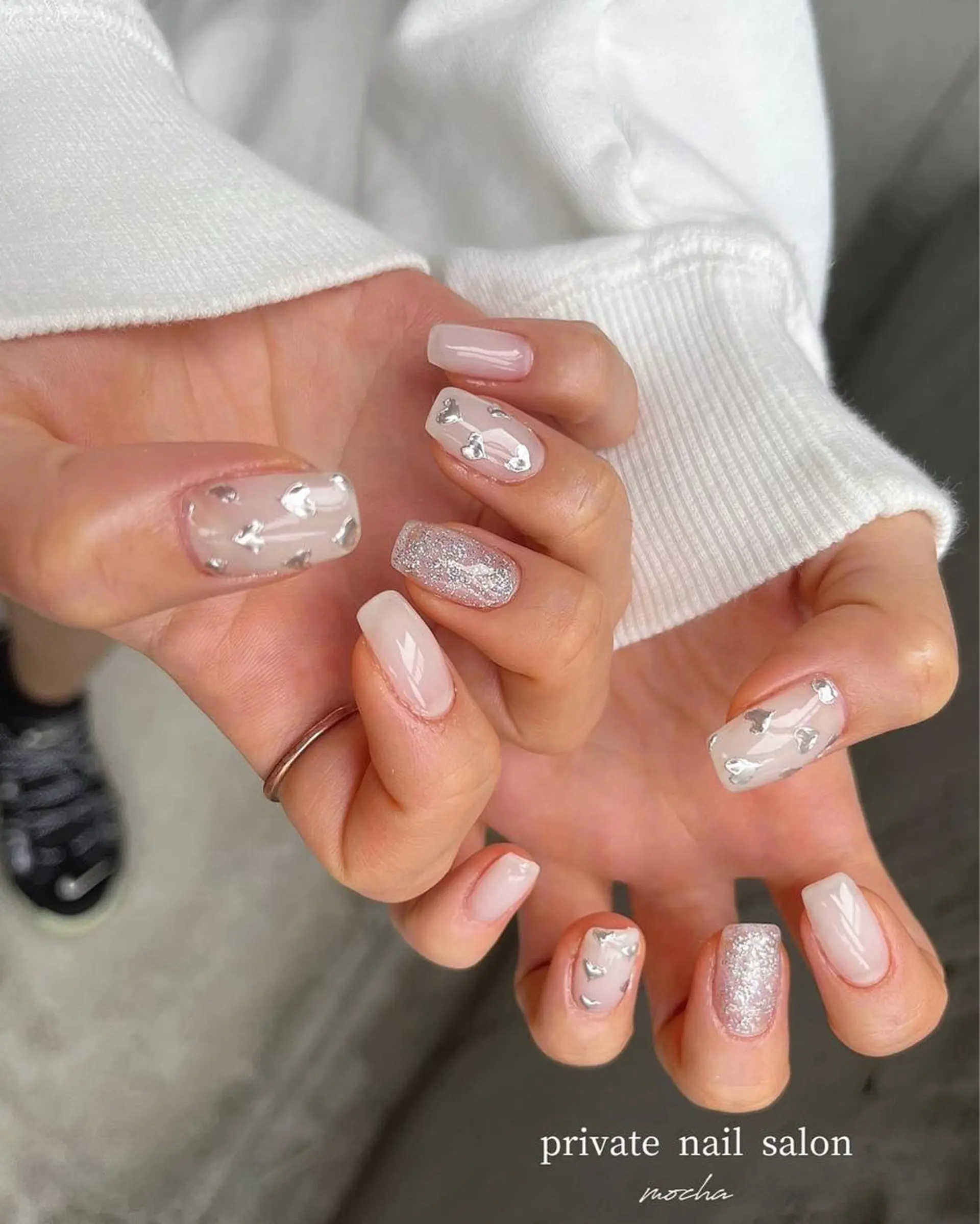 ネイル カジュアル チークネイル フレンチネイル ジェルネイル マグネットネイル ハンドネイル mocha nailのネイルデザイン