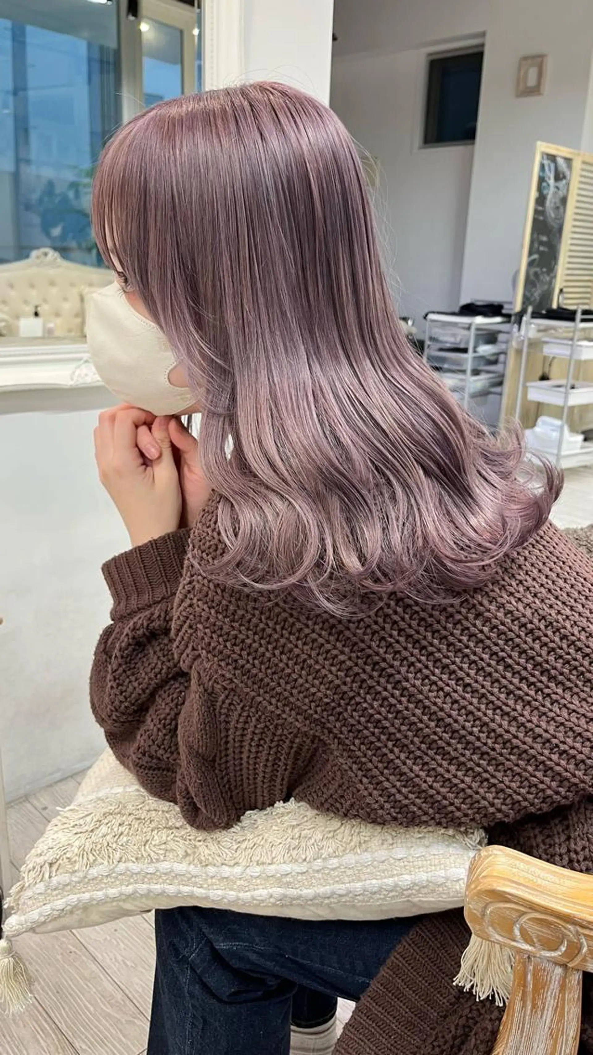 セミロング カラー ラベンダーカラー ラベンダーピンク ピンクカラー 🫧ブリーチなし 透明感カラーゆん🫧のヘアスタイル