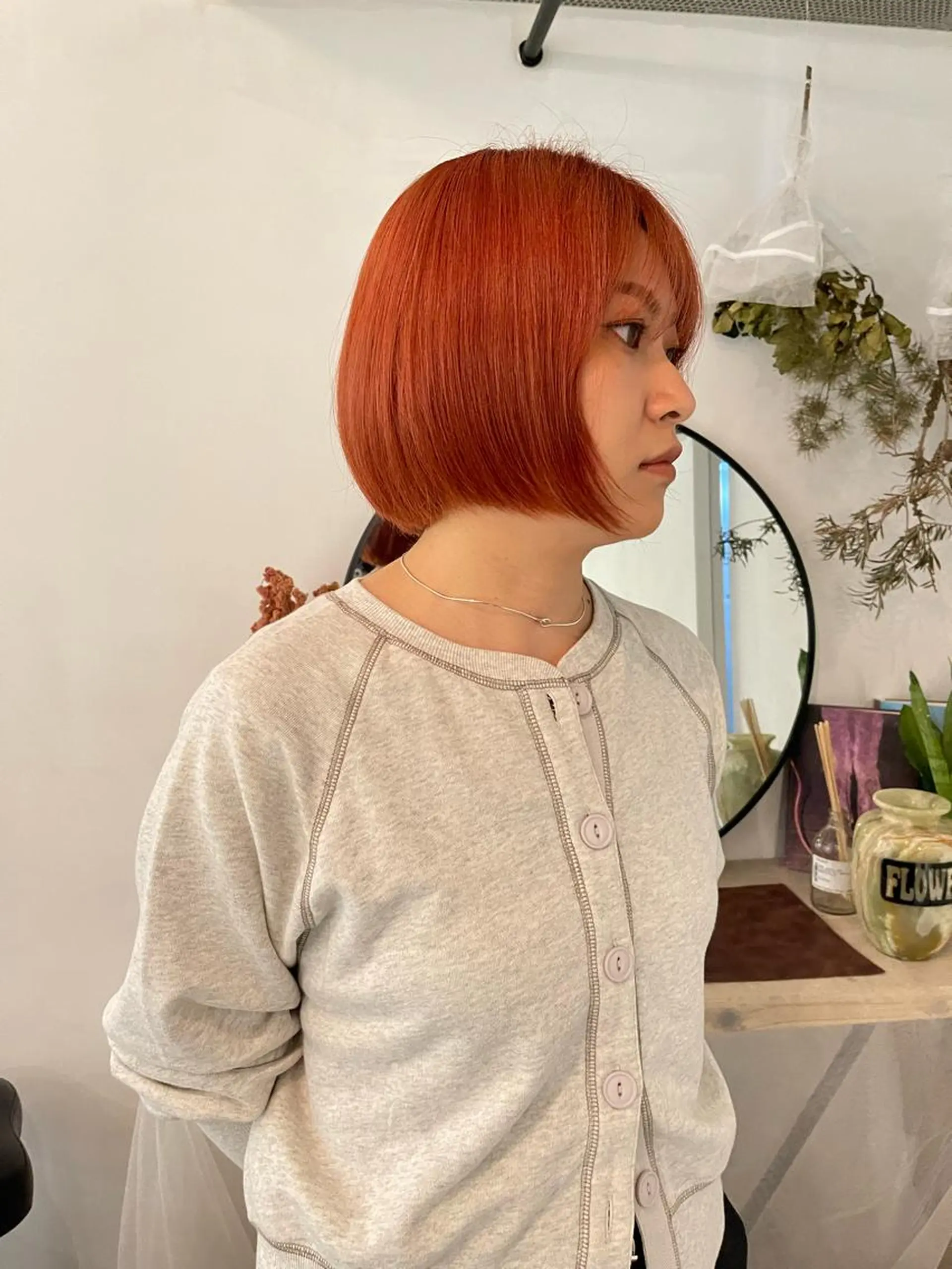 カラー ブリーチ オレンジ レッドカラー ボブ/レイヤー /河内温太のヘアスタイル