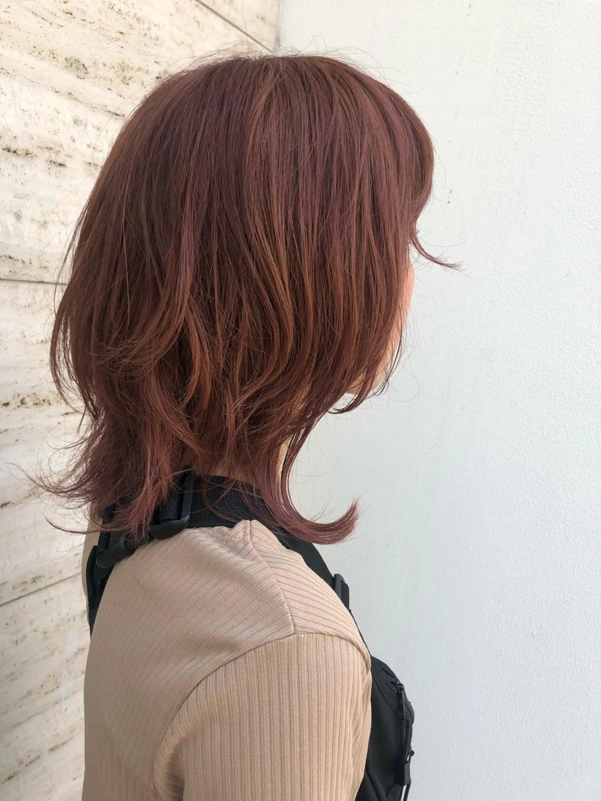 ミディアム カラー オレンジ オレンジピンク ピンクカラー ヤマモト マイのヘアスタイル