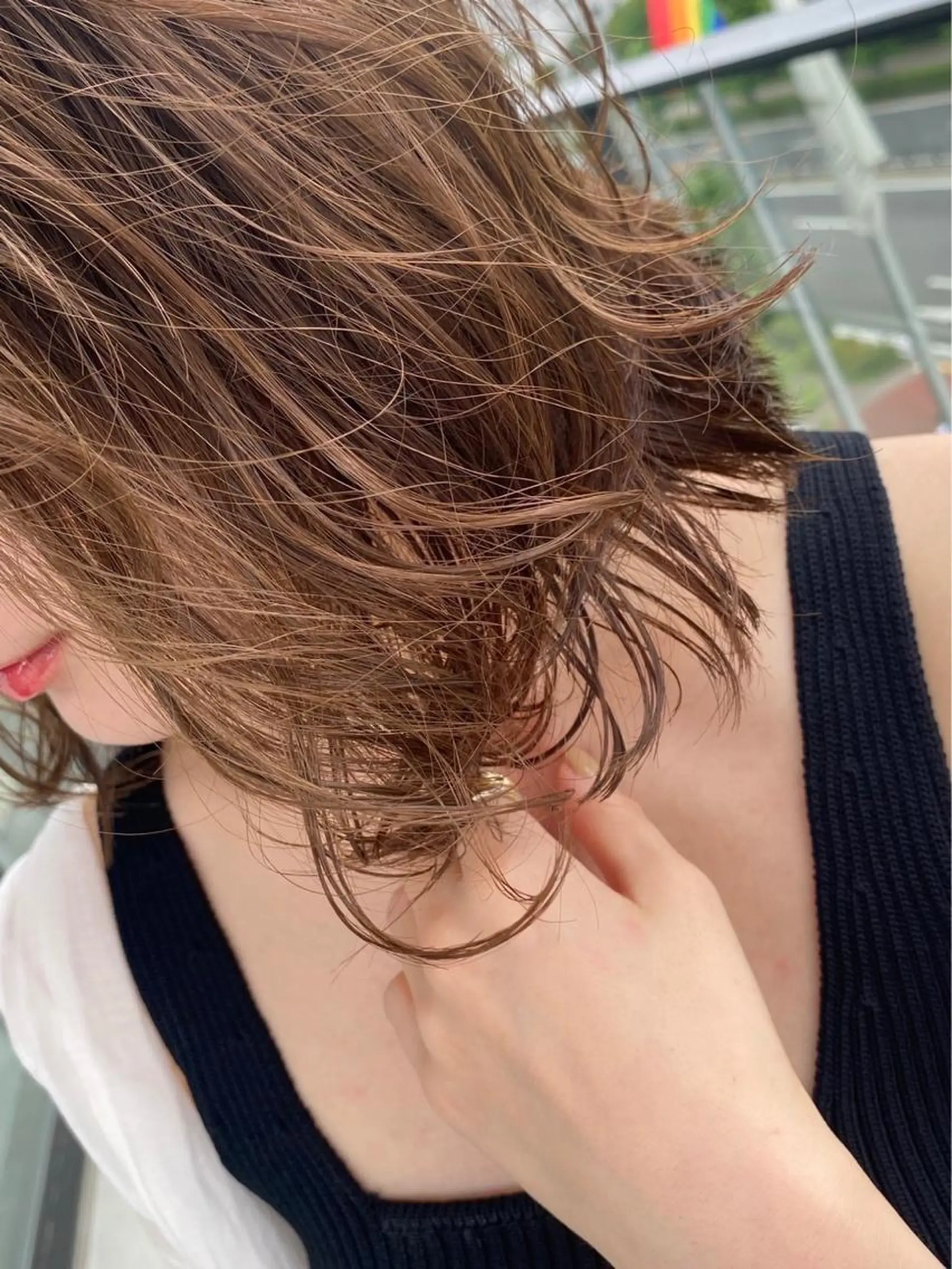 ミディアム カラー パーマ 平岡 成介のヘアスタイル