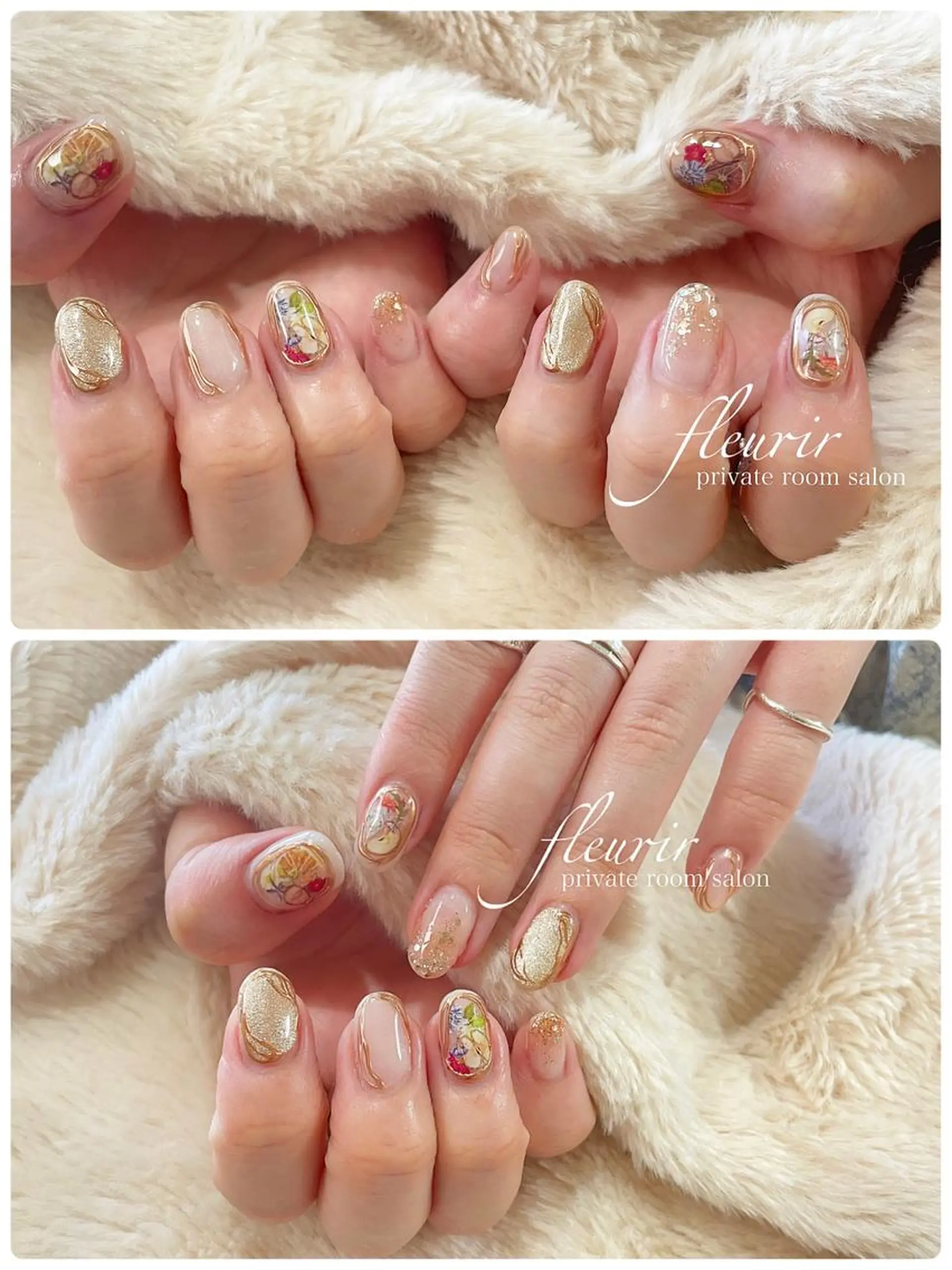 ネイル アートネイル 長さ出し ジェルネイル ゴールド ハードジェル フルリール 【プライベートサロンのネイルデザイン