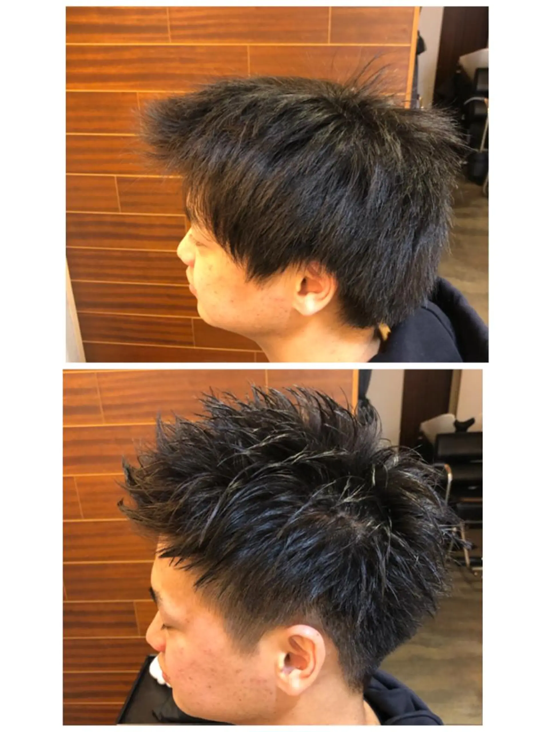 ショート メンズ アップバング 刈り上げ カット 塩谷黎✨ブリーチ無W カラーメンズパーマ✨のヘアスタイル