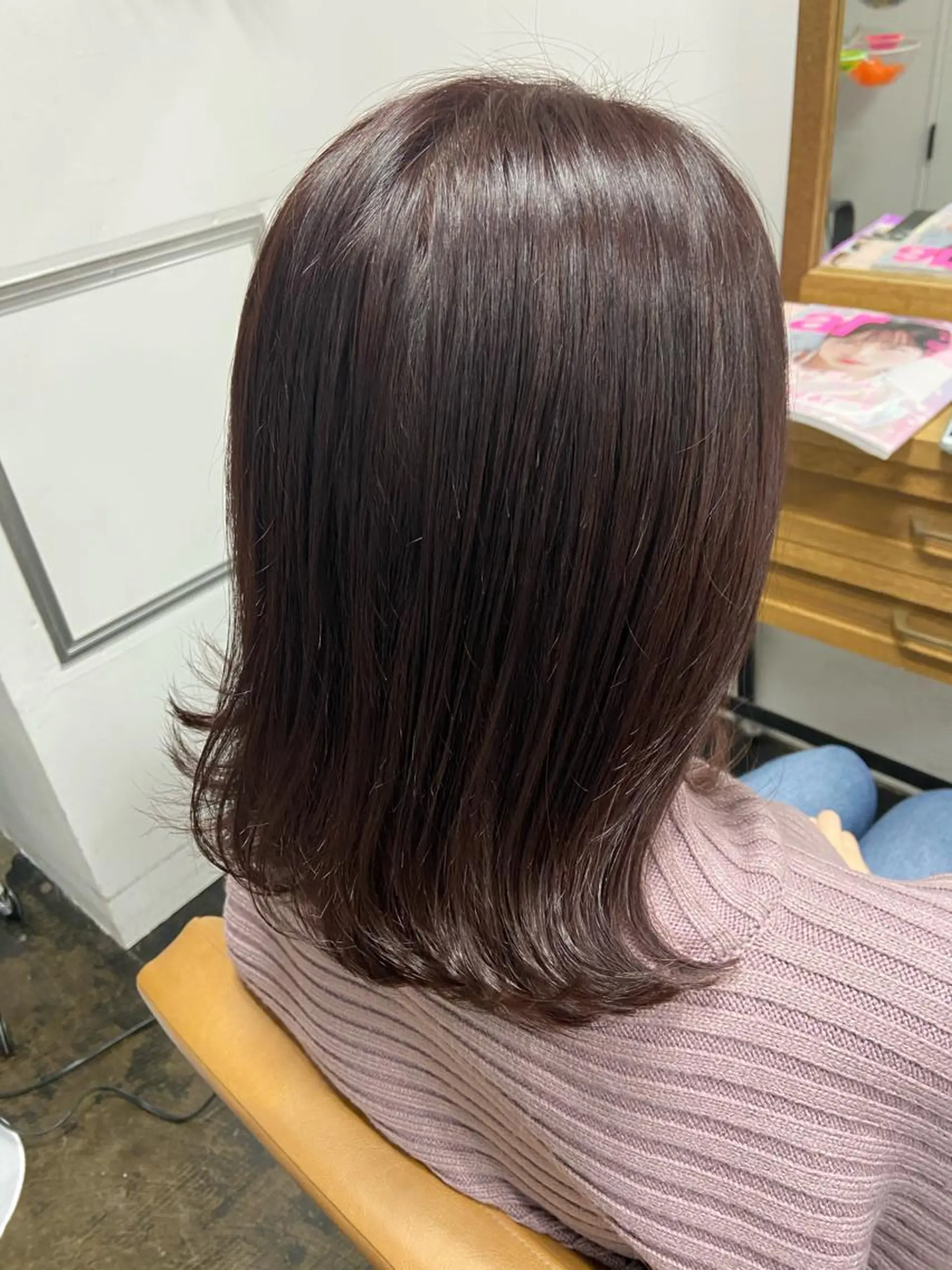 ミディアム カラー ボルドーカラー ブラウンカラー ピンクカラー ピンクブラウン sato harunaのヘアスタイル