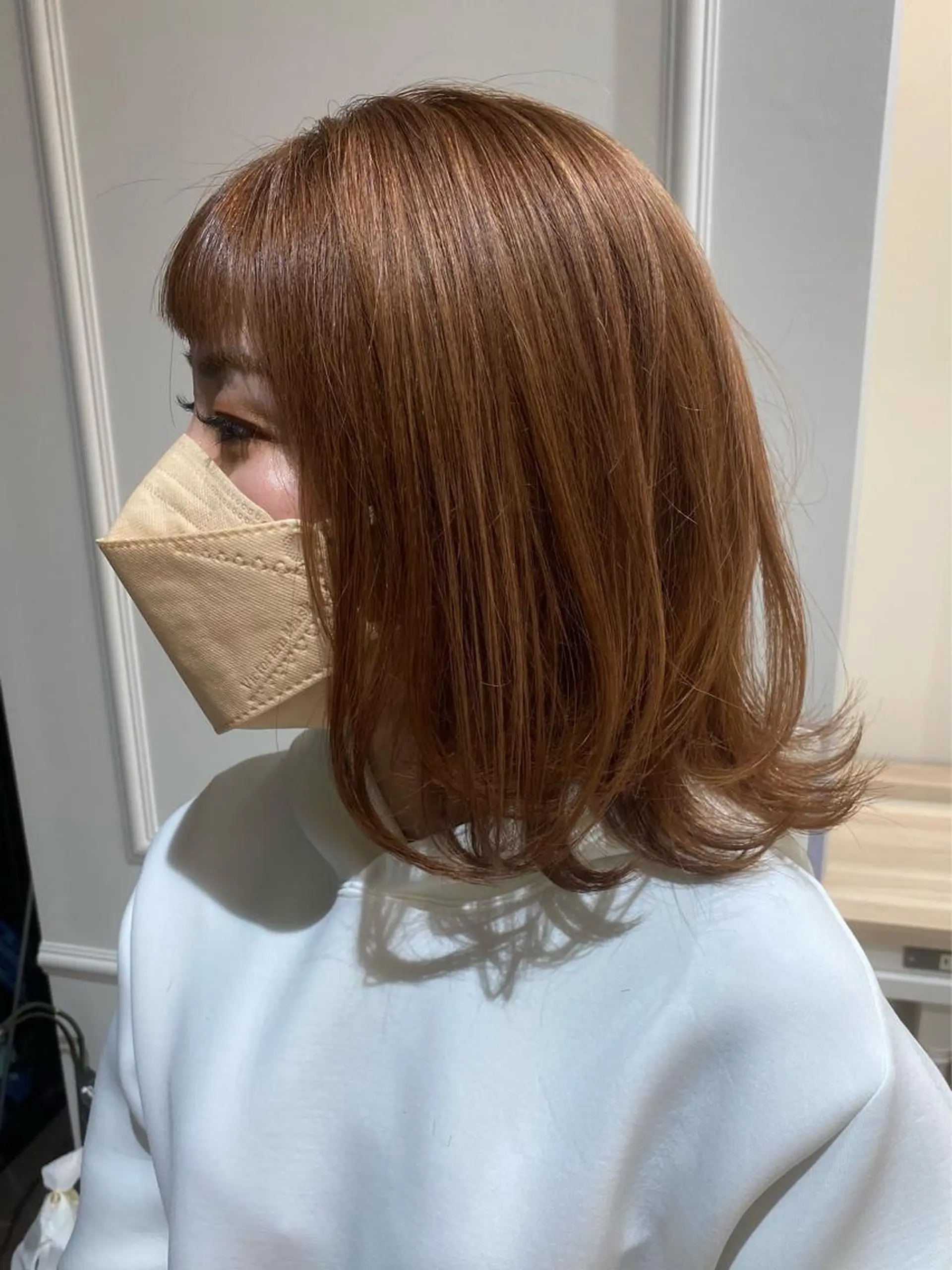 ミディアム カラー ベージュカラー ブリーチ オレンジ オレンジベージュ レイヤーカット ベージュ/インナー カラー🤍Rieのヘアスタイル