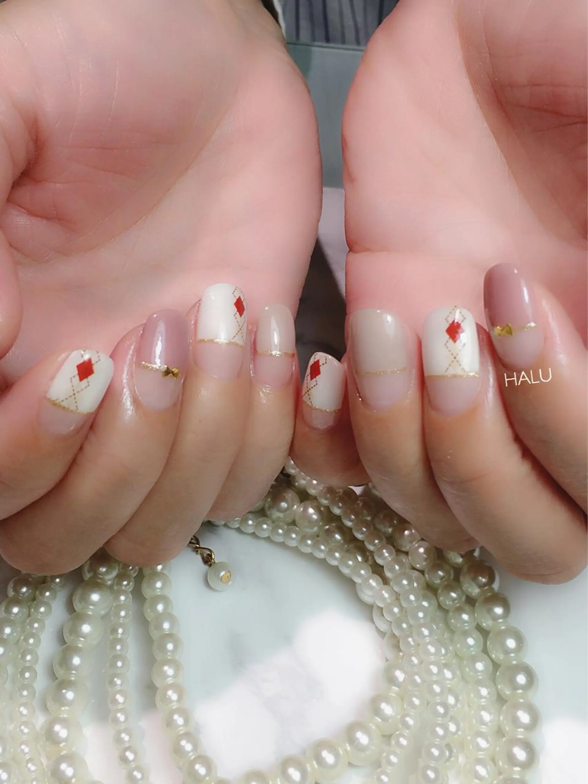 ネイル ボルドー フレンチネイル ガーリー ピンク HALU ハルのネイルデザイン