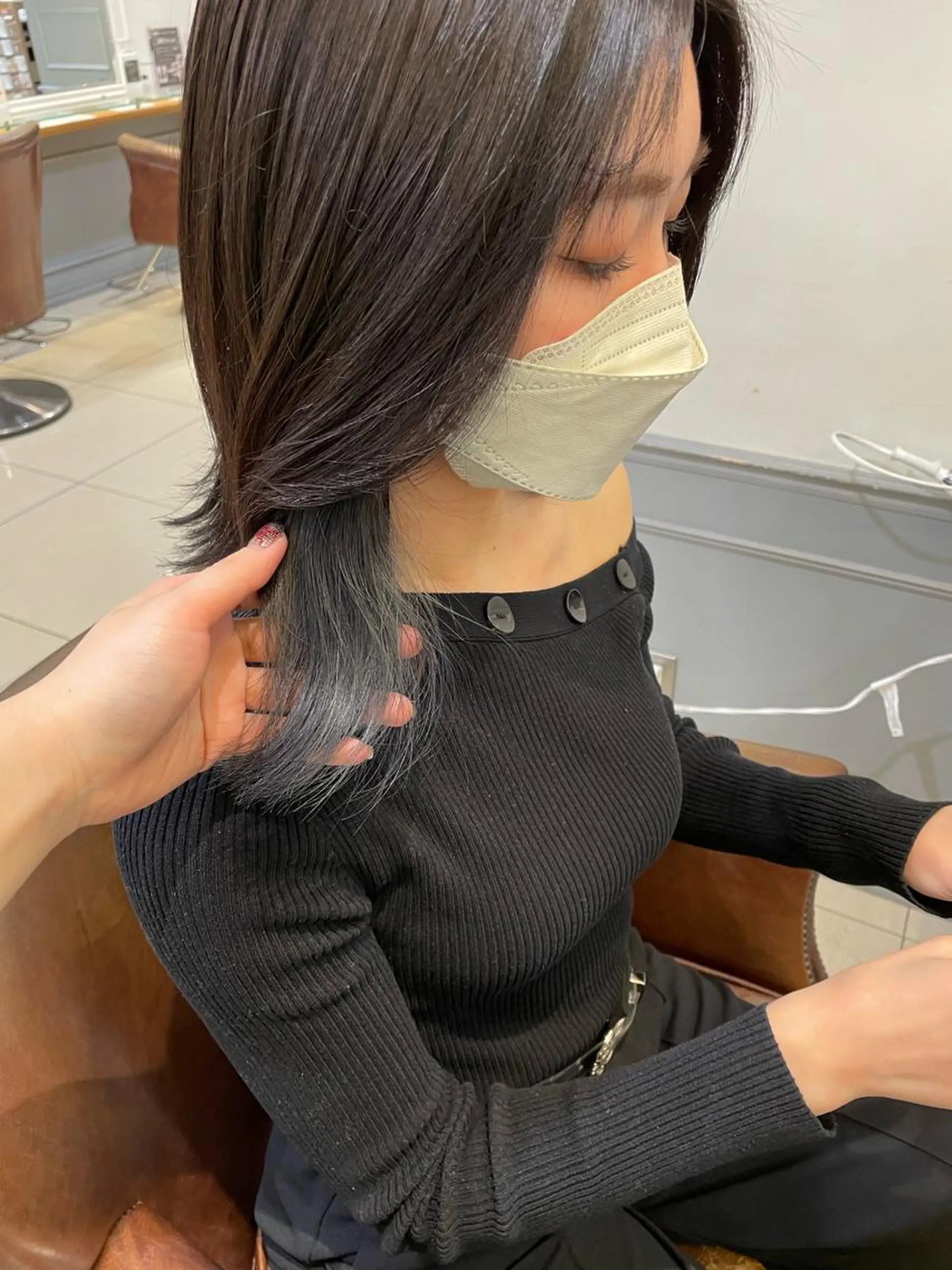 ミディアム カラー ブルーカラー ボブ ブリーチ/miinaのヘアスタイル