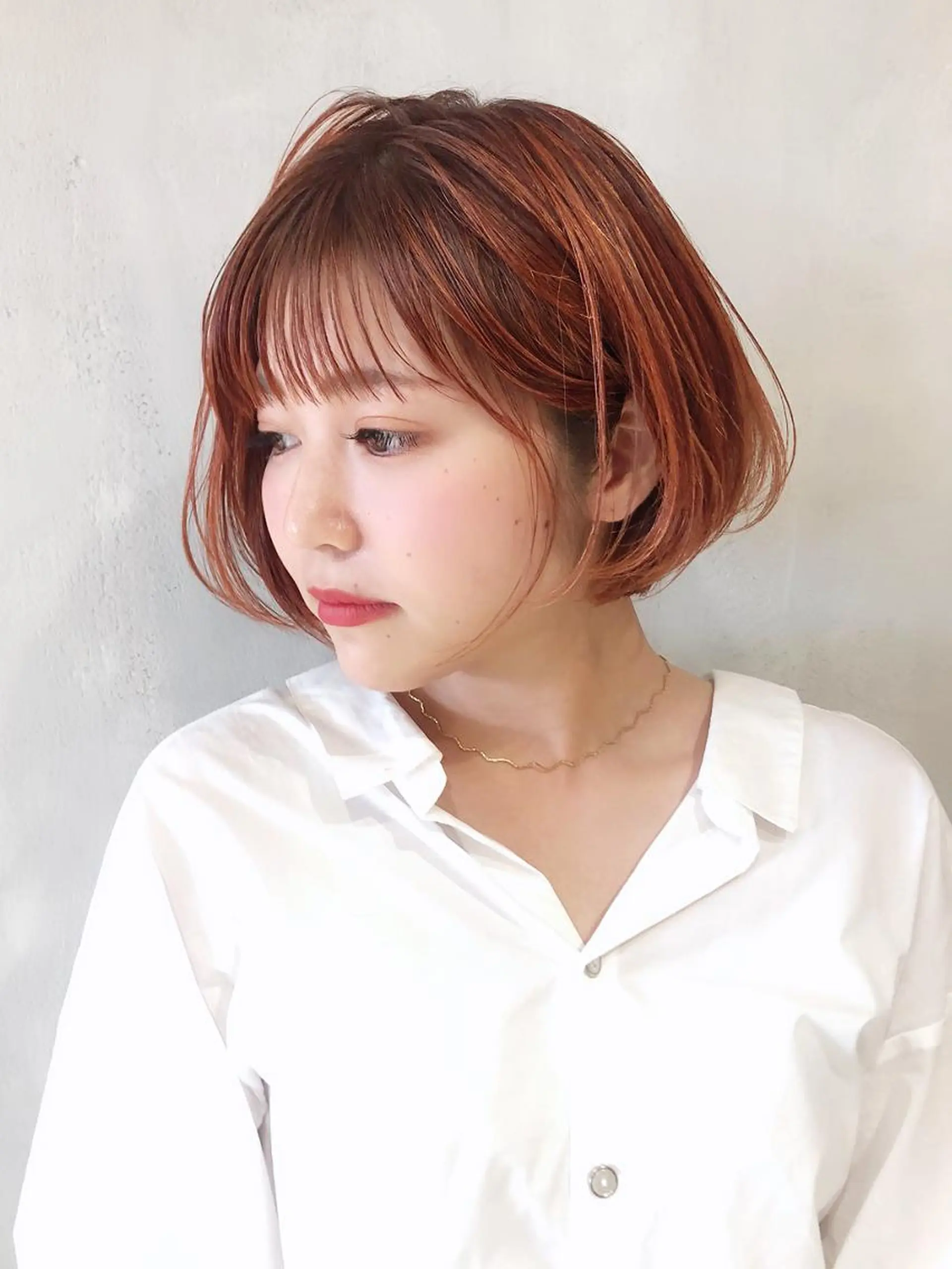 ミディアム カラー パーマ ヘアアレンジ カシス オレンジ ボブ ITbyALBUM 中野店のヘアスタイル