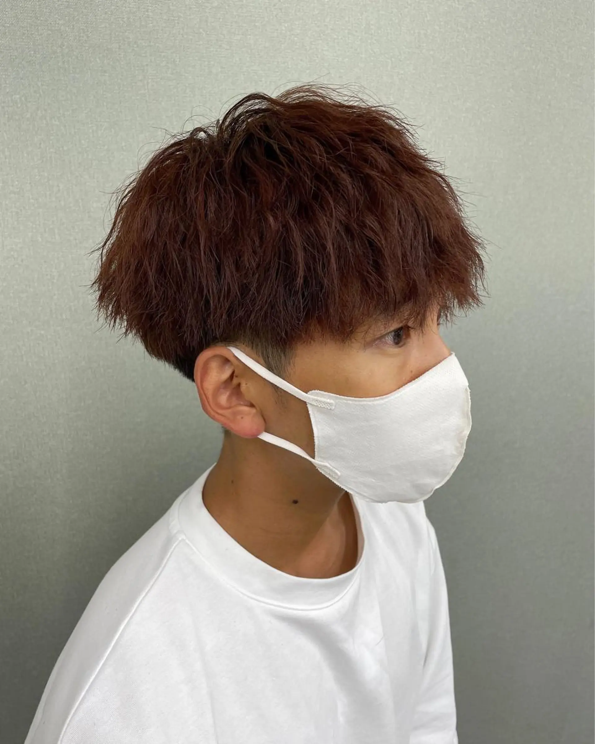 ショート カラー パーマ メンズ マッシュ ブラウンカラー オレンジ オレンジブラウン 🎀プルエクステ みまひかる🎀のヘアスタイル