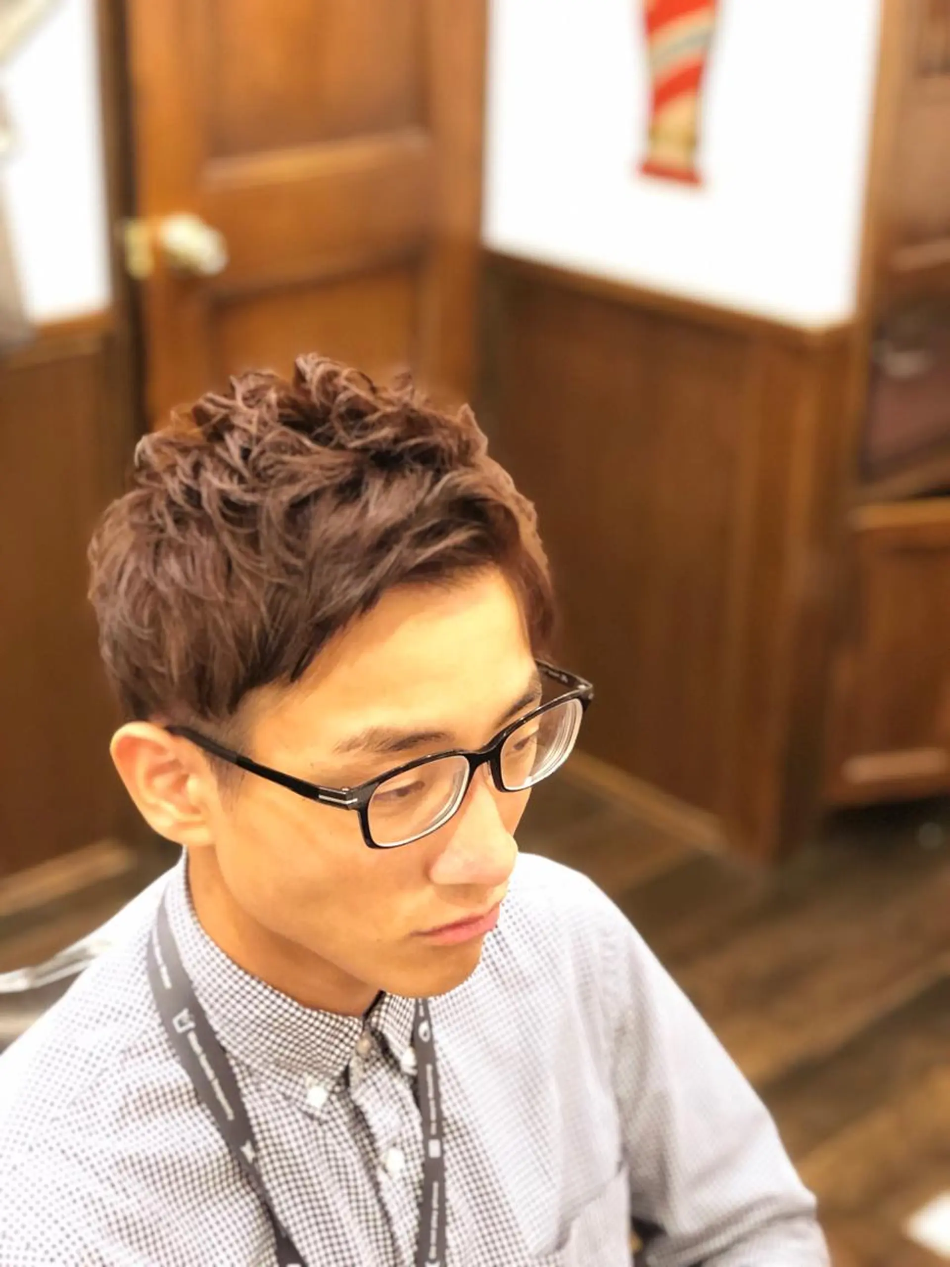 ミディアム パーマ メンズカットフェード パーマ/前山竜貴のヘアスタイル