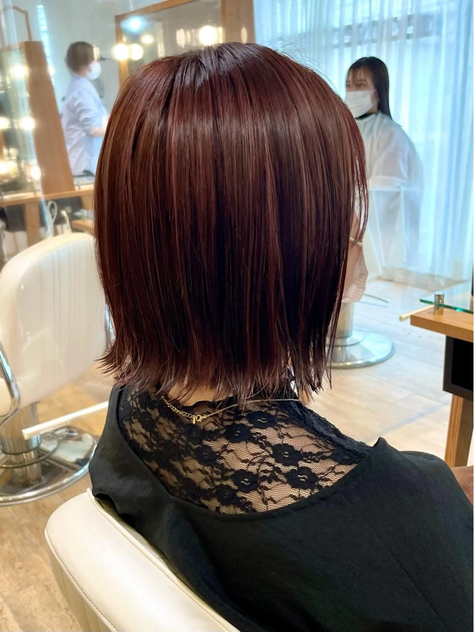 ショート カラー 切りっぱなしボブ カシス ピンクカラー ボブ ヘアカラー パーマ トリートメント ✨カラー支持No.1 🧸ワキ カナコ🧸のヘアスタイル