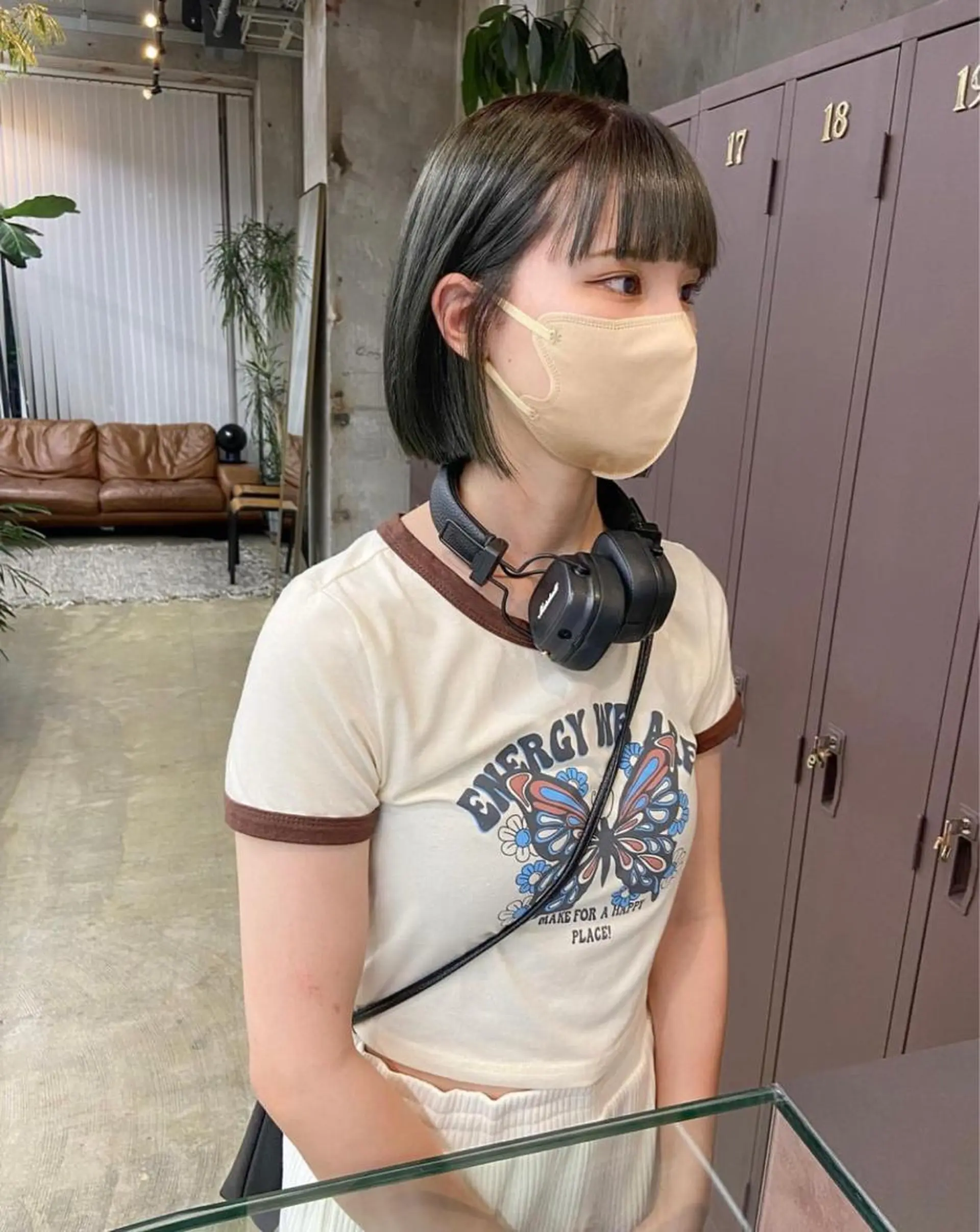 ミディアム カラー 暖色カラー/オリーブ /ミニボブ/白柳美空のヘアスタイル