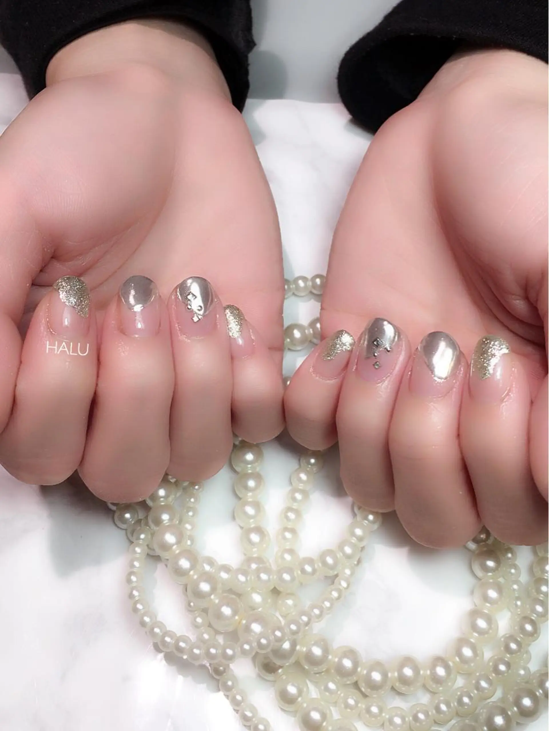 ネイル フレンチネイル ラメ(グリッター) ミラーネイル シンプルネイル HALU ハルのネイルデザイン