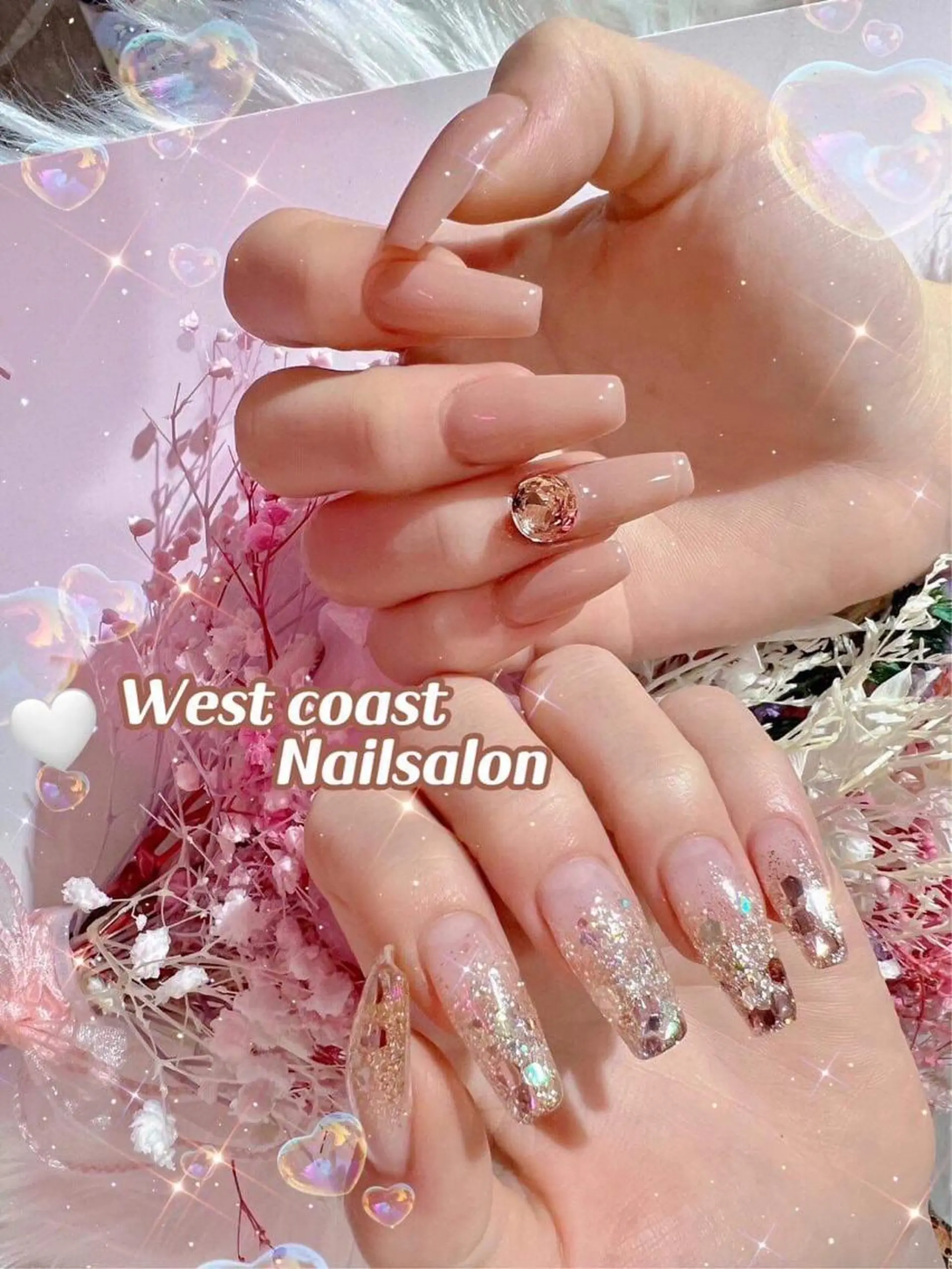 ネイル ハンドネイル リボン、ガーリー パーツ放題専門店のネイルデザイン