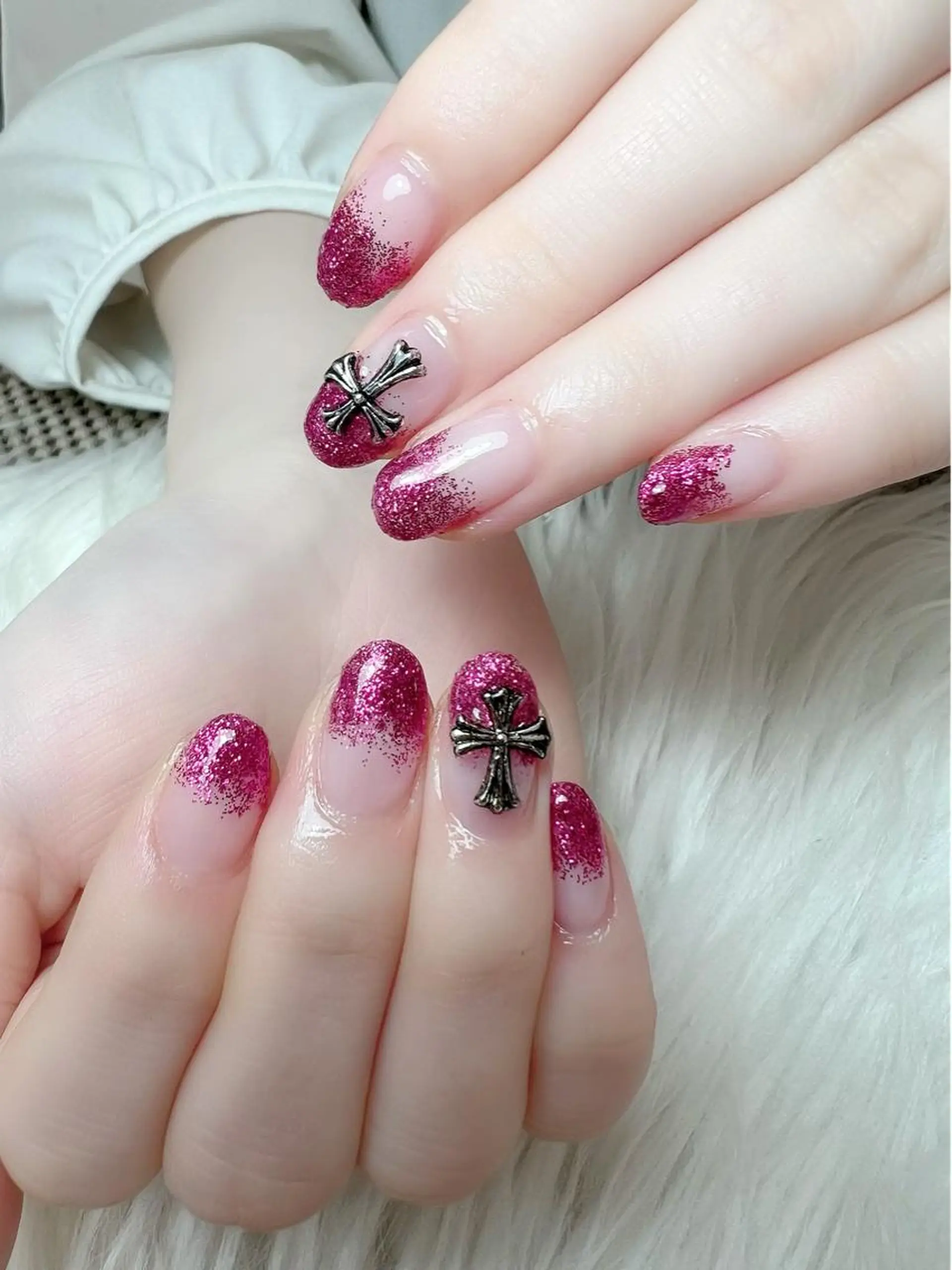 ネイル ジェルネイル ラメ(グリッター) ラメグラデーション ピンク 春ネイル シェヌネイル JURAのネイルデザイン