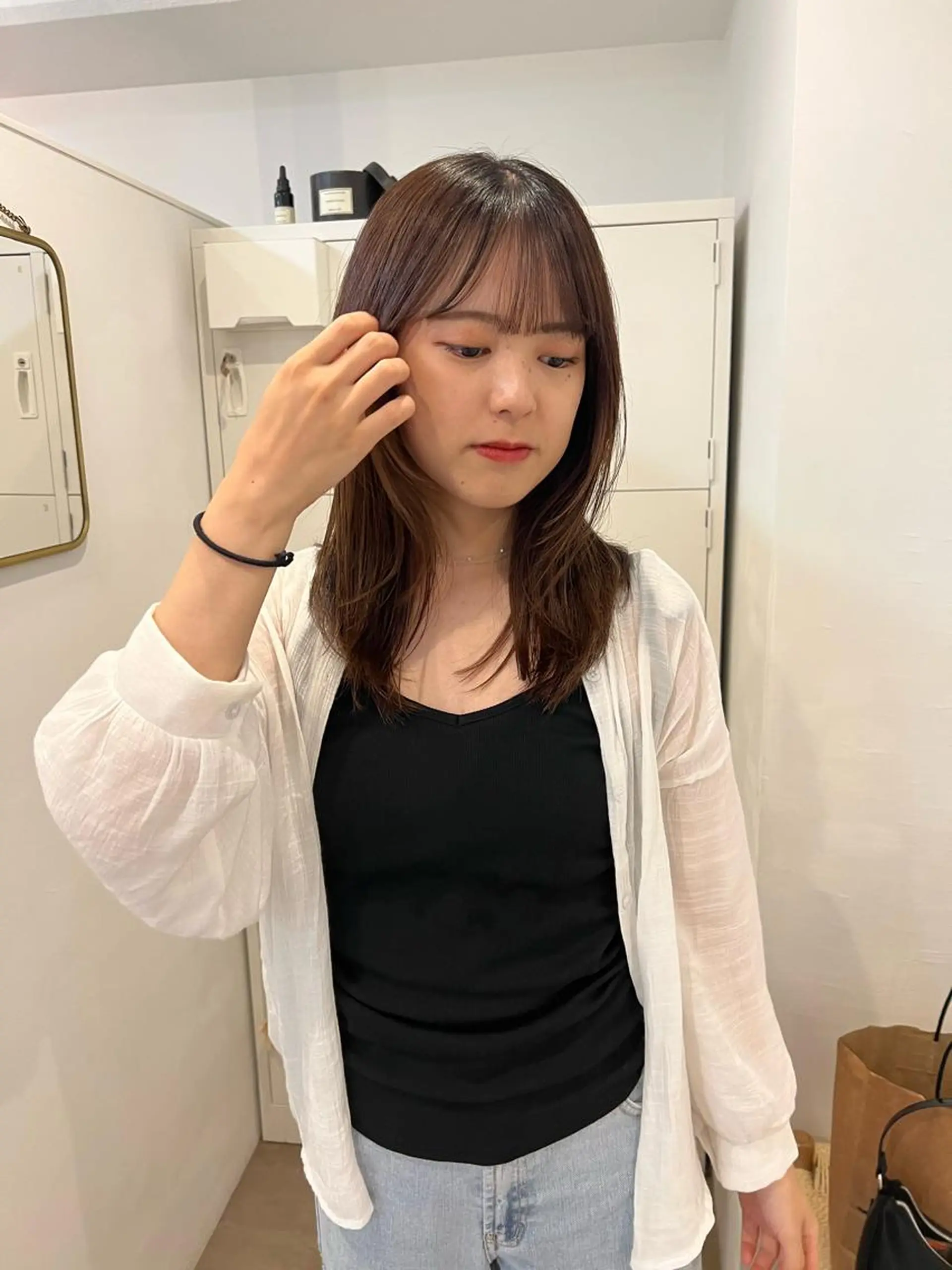 セミロング カラー レイヤーカット ボブパーマNo.1のヘアスタイル