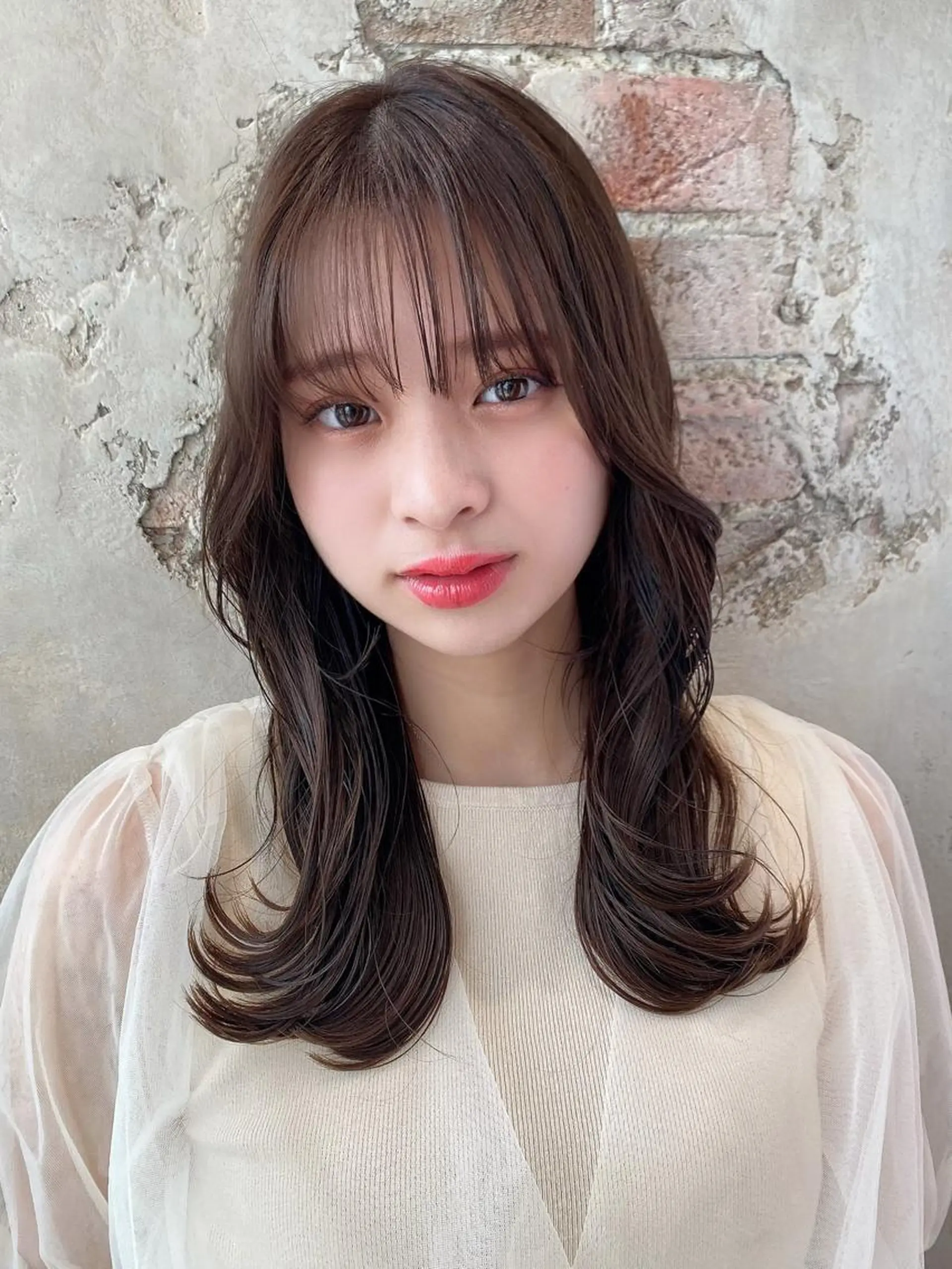 ミディアム カラー ベージュカラー ブラウンカラー ブラウンベージュ くびれヘア カット ヘアカラー トリートメント 顔周り/くびれヘア 韓国ヘア💕風間るなのヘアスタイル