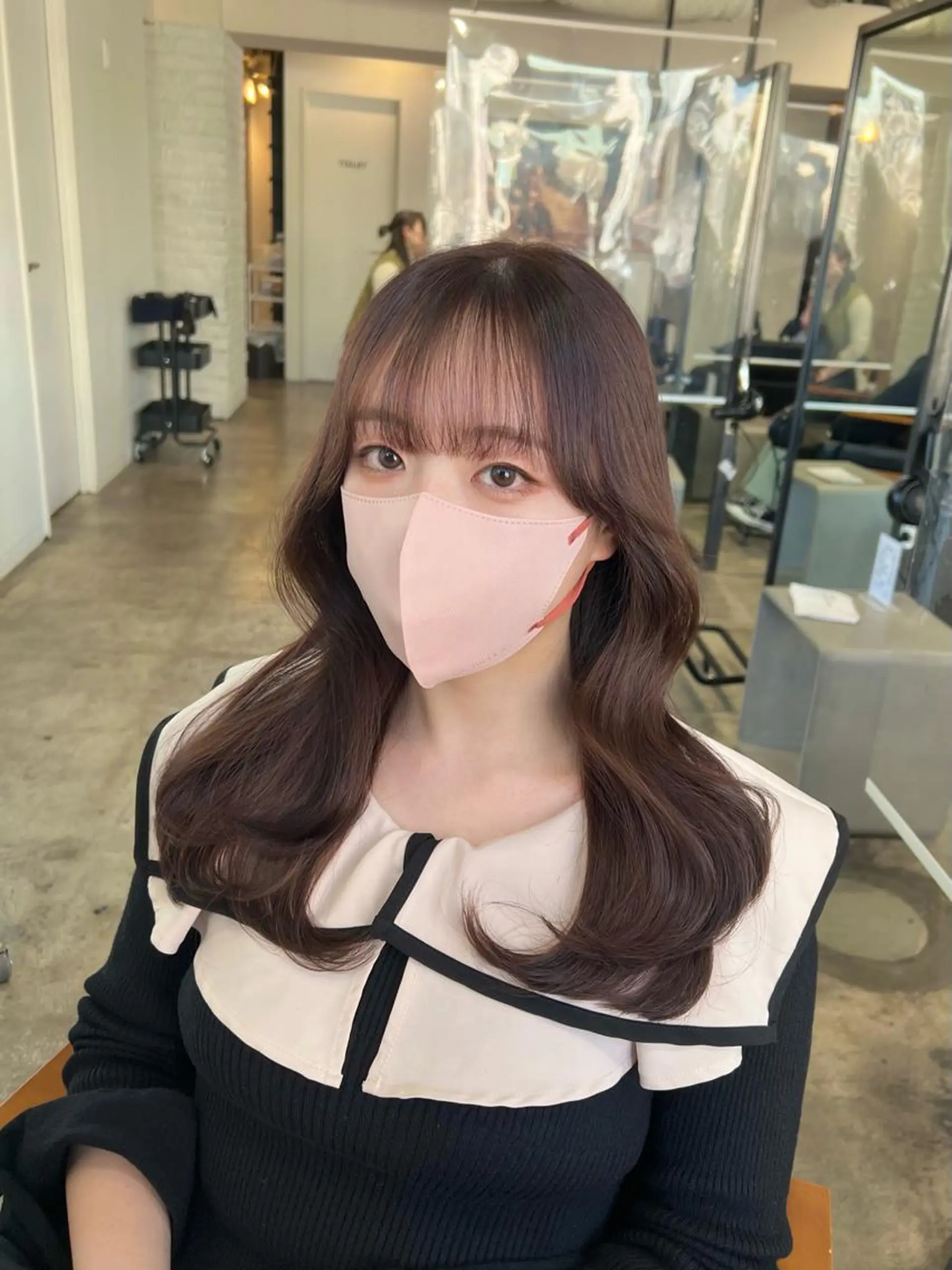 セミロング カラー ベージュカラー ピンクカラー ピンクベージュ カット 【韓国風くびれヘア】 joule小木曽輝のヘアスタイル