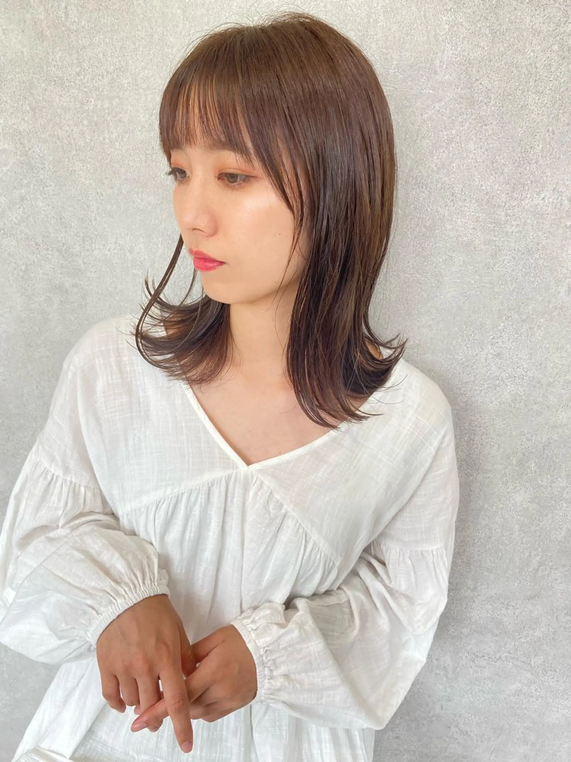 ミディアム 切りっぱなしボブ ミディアムパーマ ボブ ハイライト 髪質改善 カット ヘアカラー トリートメント TECHRISE刈谷所属・田中 大貴のヘアスタイル