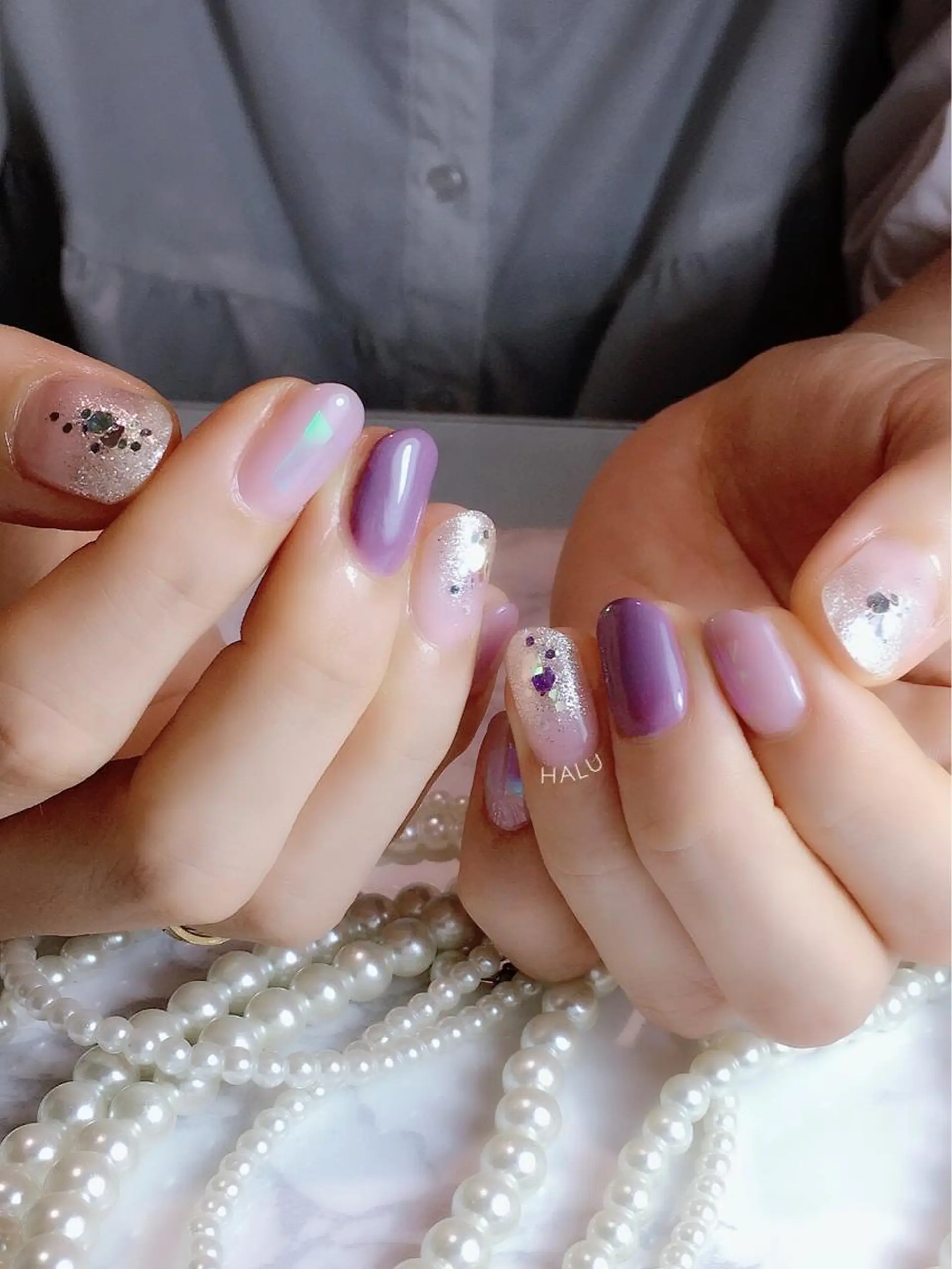 ネイル キラキラネイル パープル HALU ハルのネイルデザイン
