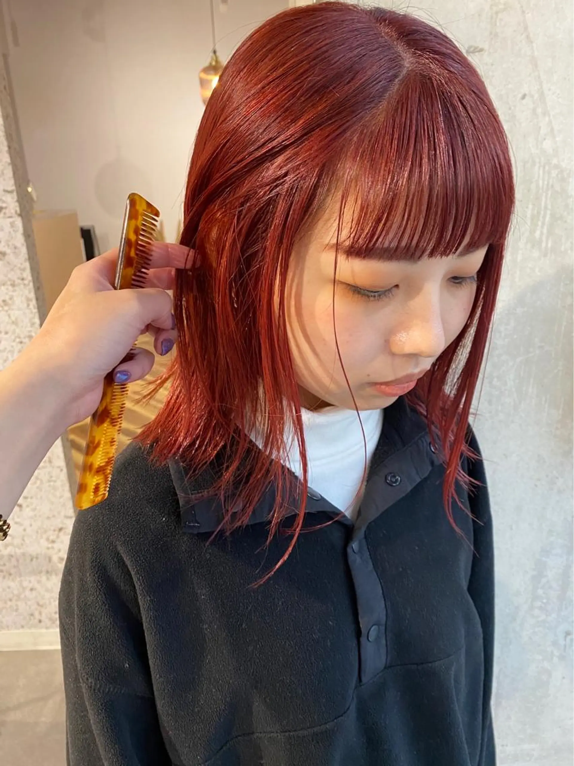 ミディアム カラー ヘアアレンジ レッドカラー ヘアカラー lani ブリーチ /ダブルカラーのヘアスタイル