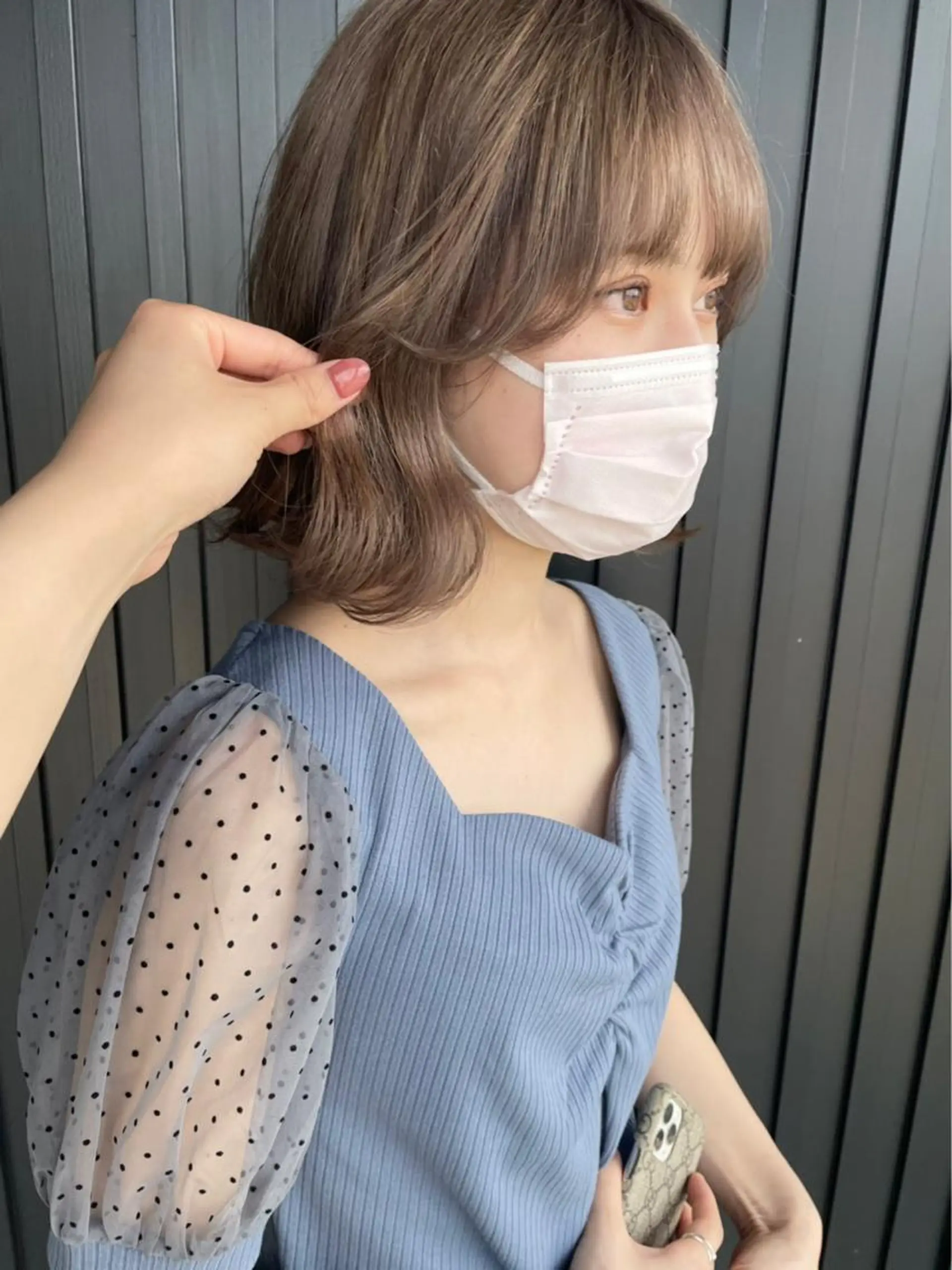 ミディアム カラー ベージュカラー ミルクティーベージュ ボブ 遠藤 愛莉のヘアスタイル