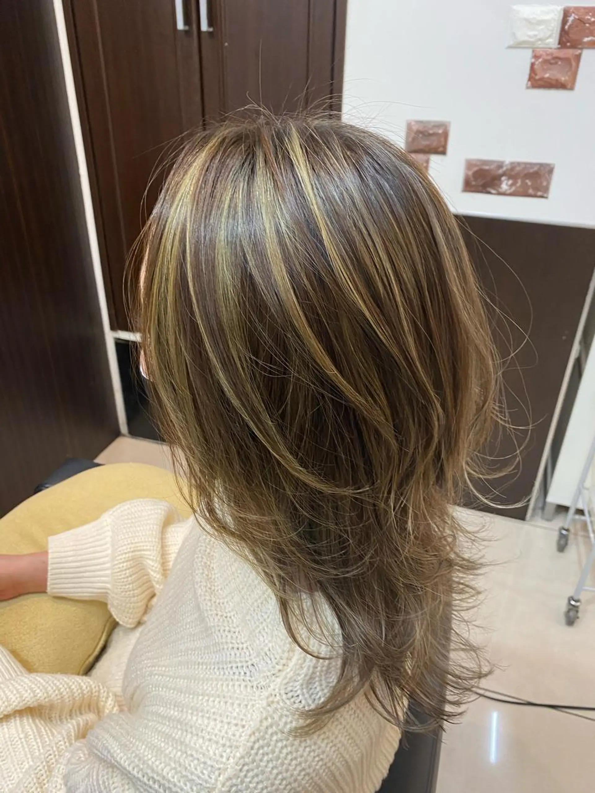 セミロング カラー ハイライトカラー ハイライト ショートボブ✨️ 池田芽生のヘアスタイル