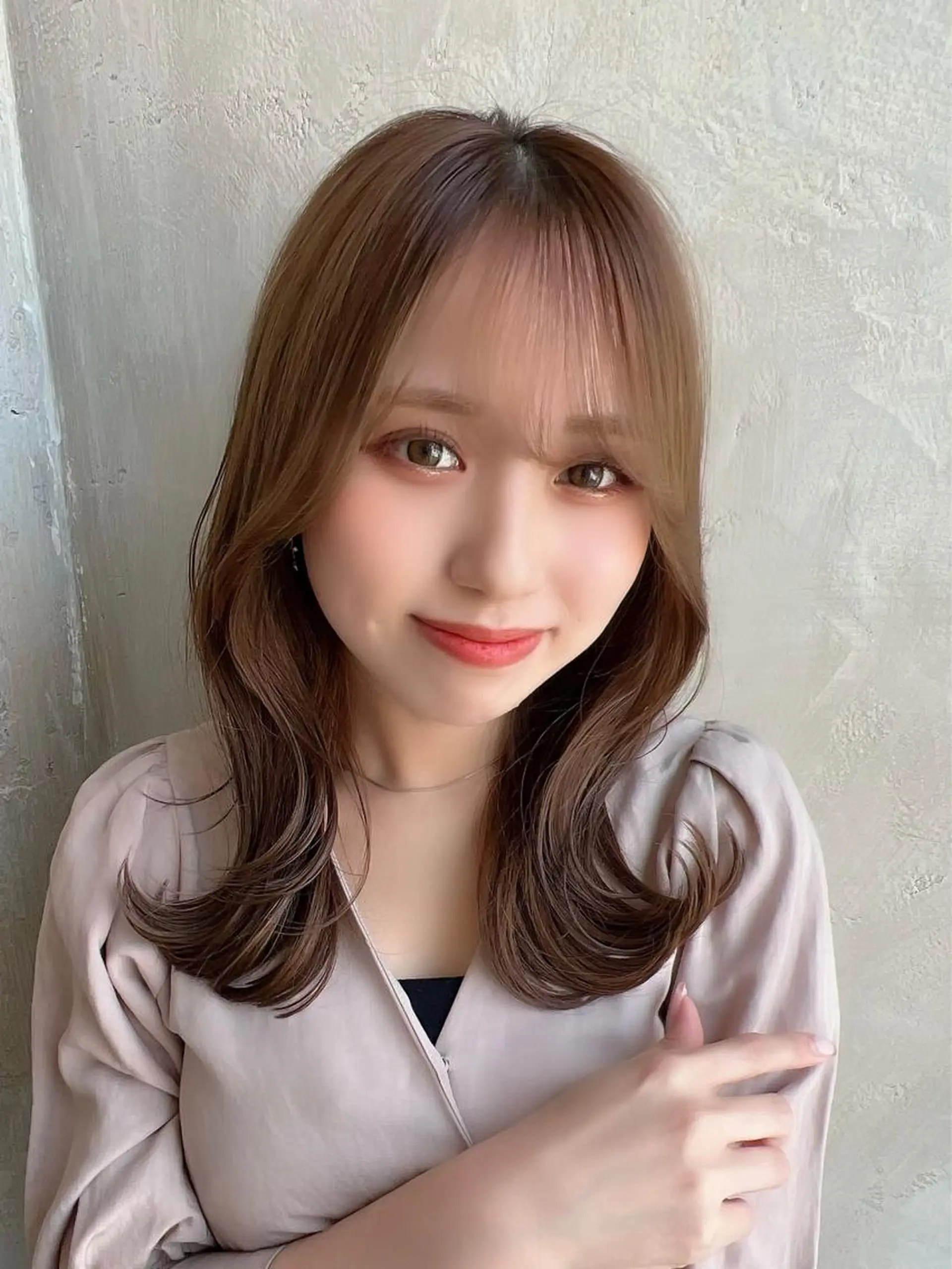 セミロング カラー ベージュカラー ブラウンカラー くびれヘア 🧡くびれヘア/前髪 顔周り🧡久原結衣のヘアスタイル