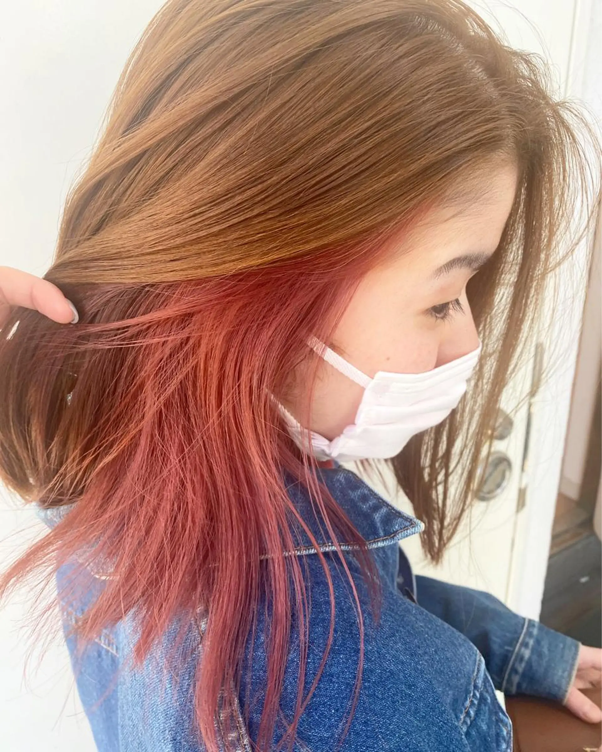 ミディアム カラー 韓国ヘア顔周りカット 艶髪ベージュtamaのヘアスタイル