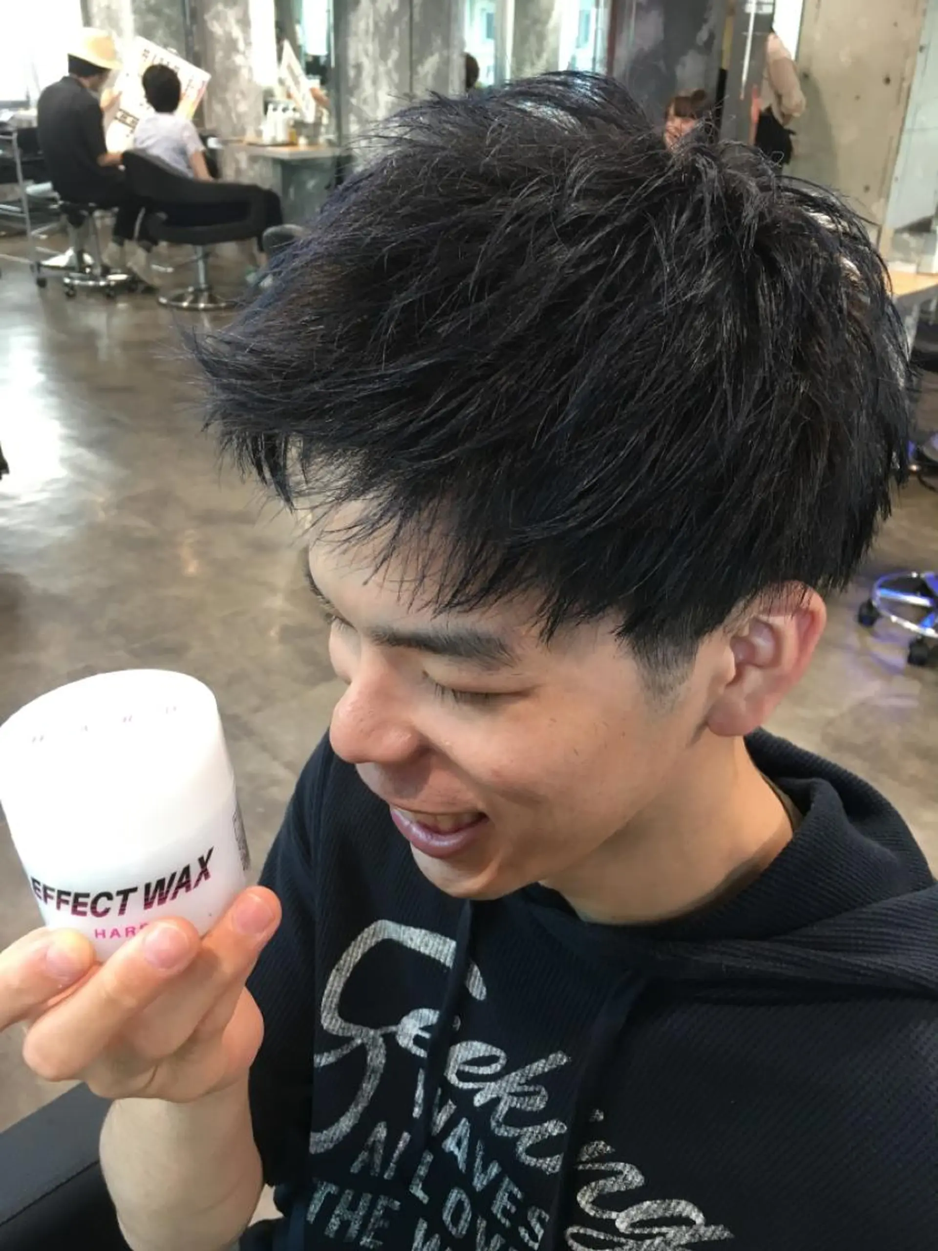 ショート カラー パーマ ヘアアレンジ メンズ 黒髪 ブルーカラー Rene'所属・当日予約⭕️ JUNYAのヘアスタイル