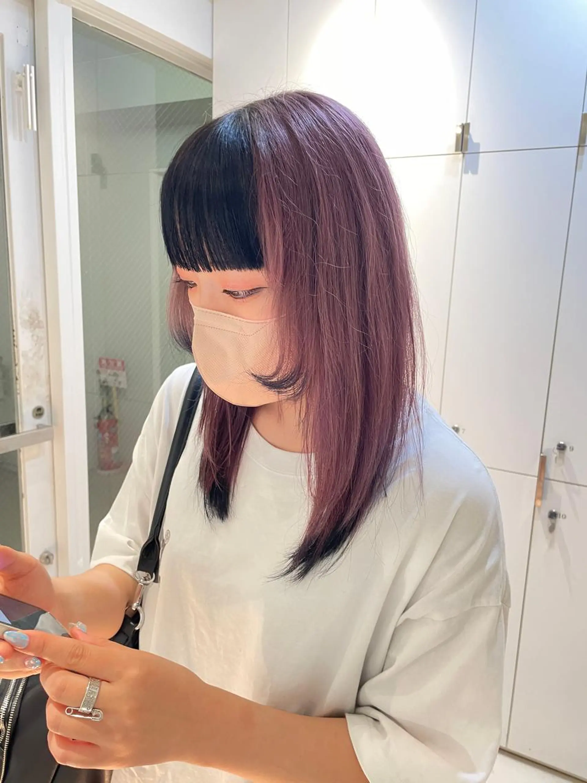 ロング カラー ヘアアレンジ 黒髪 ラベンダーカラー ラベンダーピンク ピンクカラー ヘアカラー トリートメント ヘッドスパ ヘアセット 艶髪✨寒色カラー✨ 翁長孝輔のヘアスタイル