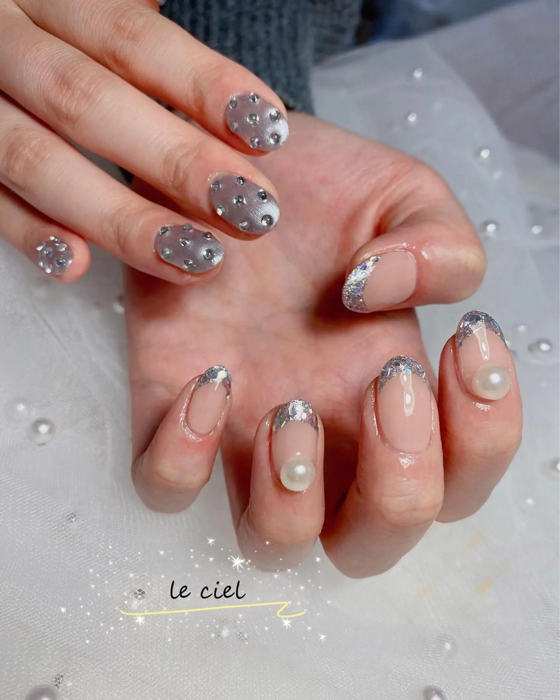 ネイル フレンチネイル ジェルネイル ガラスフレンチ 冬ネイル Naka Rieのネイルデザイン