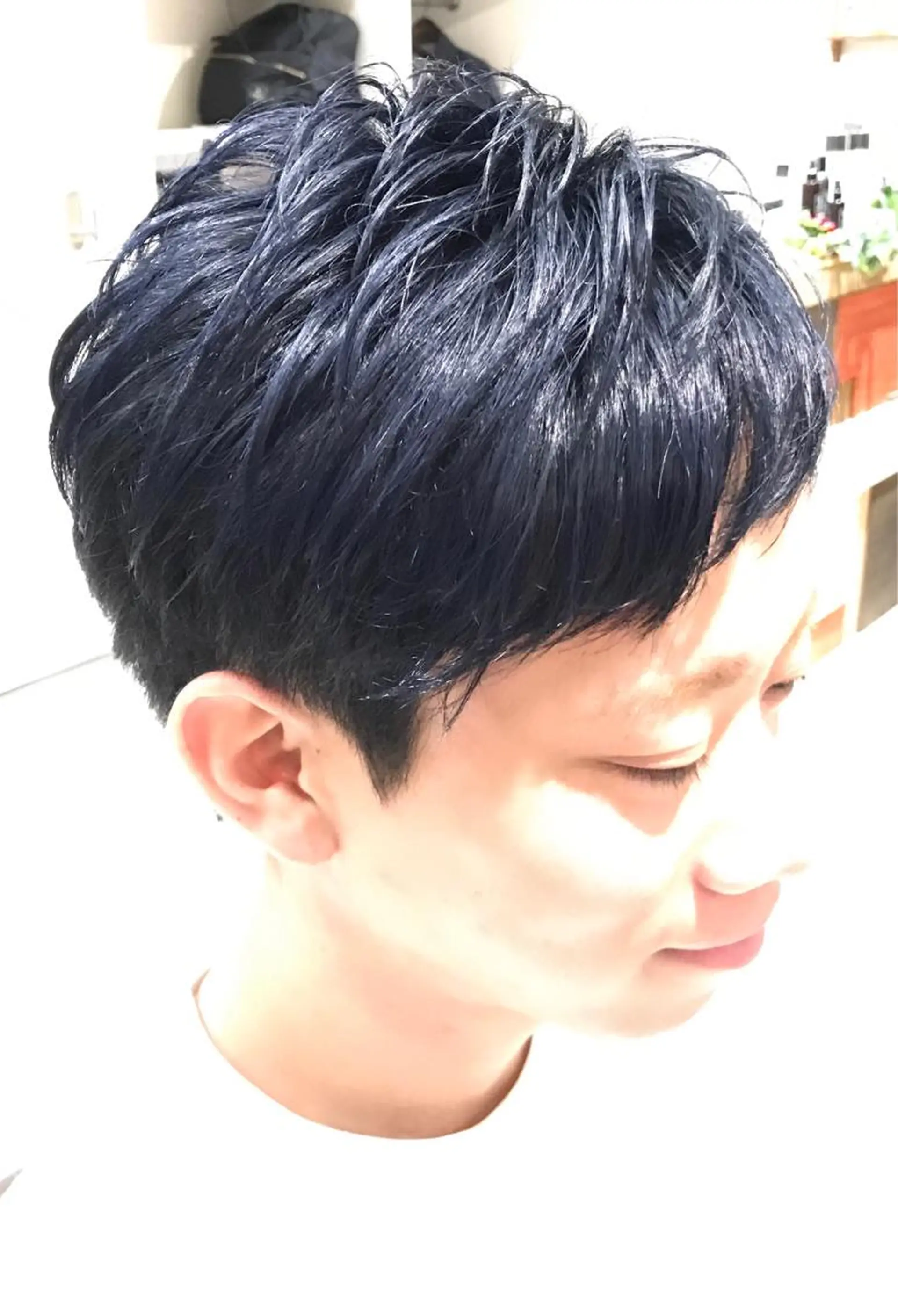 ショート カラー メンズ 黒髪 ネイビーカラー メンズ指名多数!! SiLO 田島のヘアスタイル