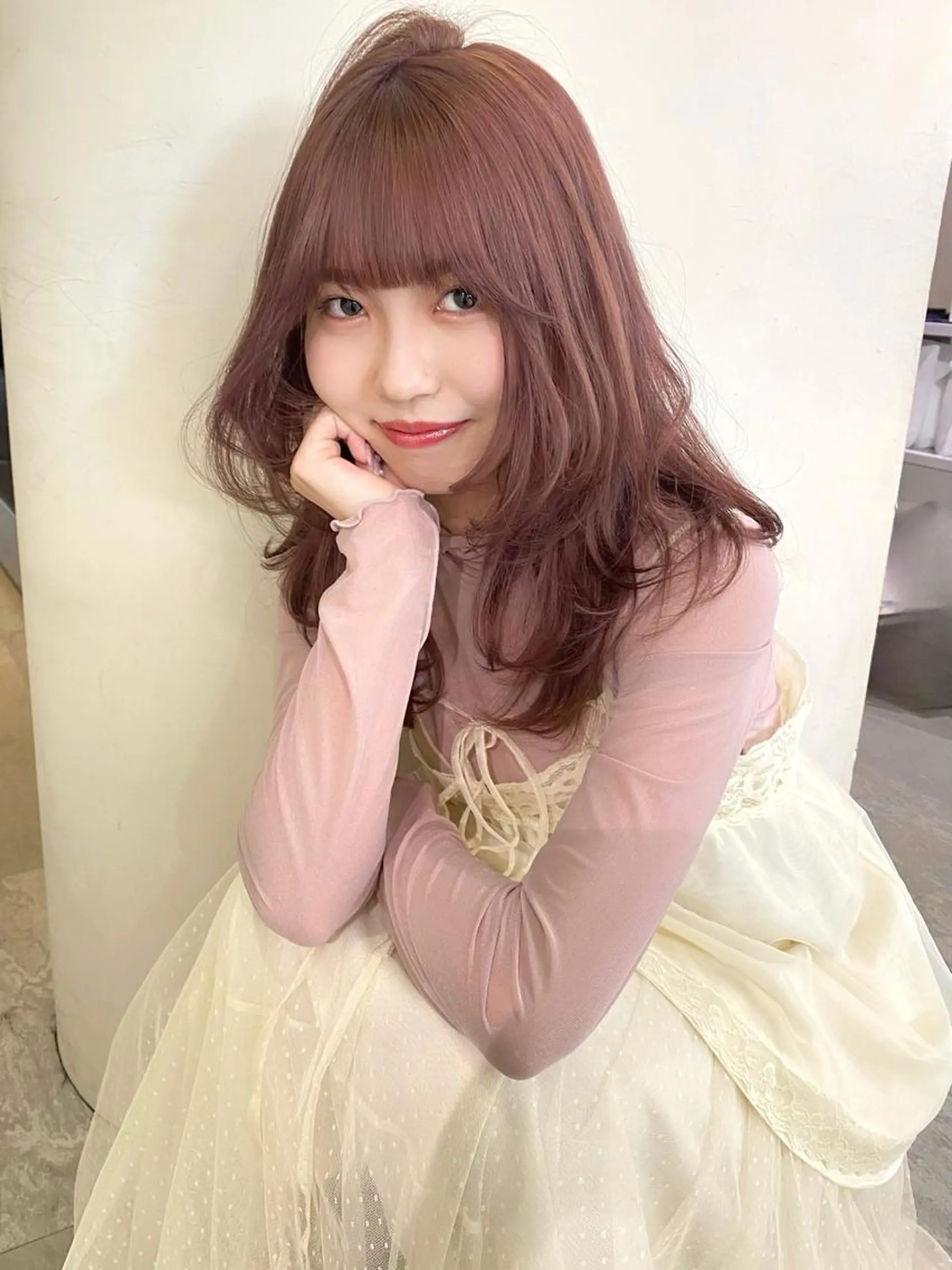 カラー ブリーチ ダブルカラー ラベンダーカラー ピンクカラー ヘアカラー mizuki/ピンク ベージュ.レイヤーのヘアスタイル