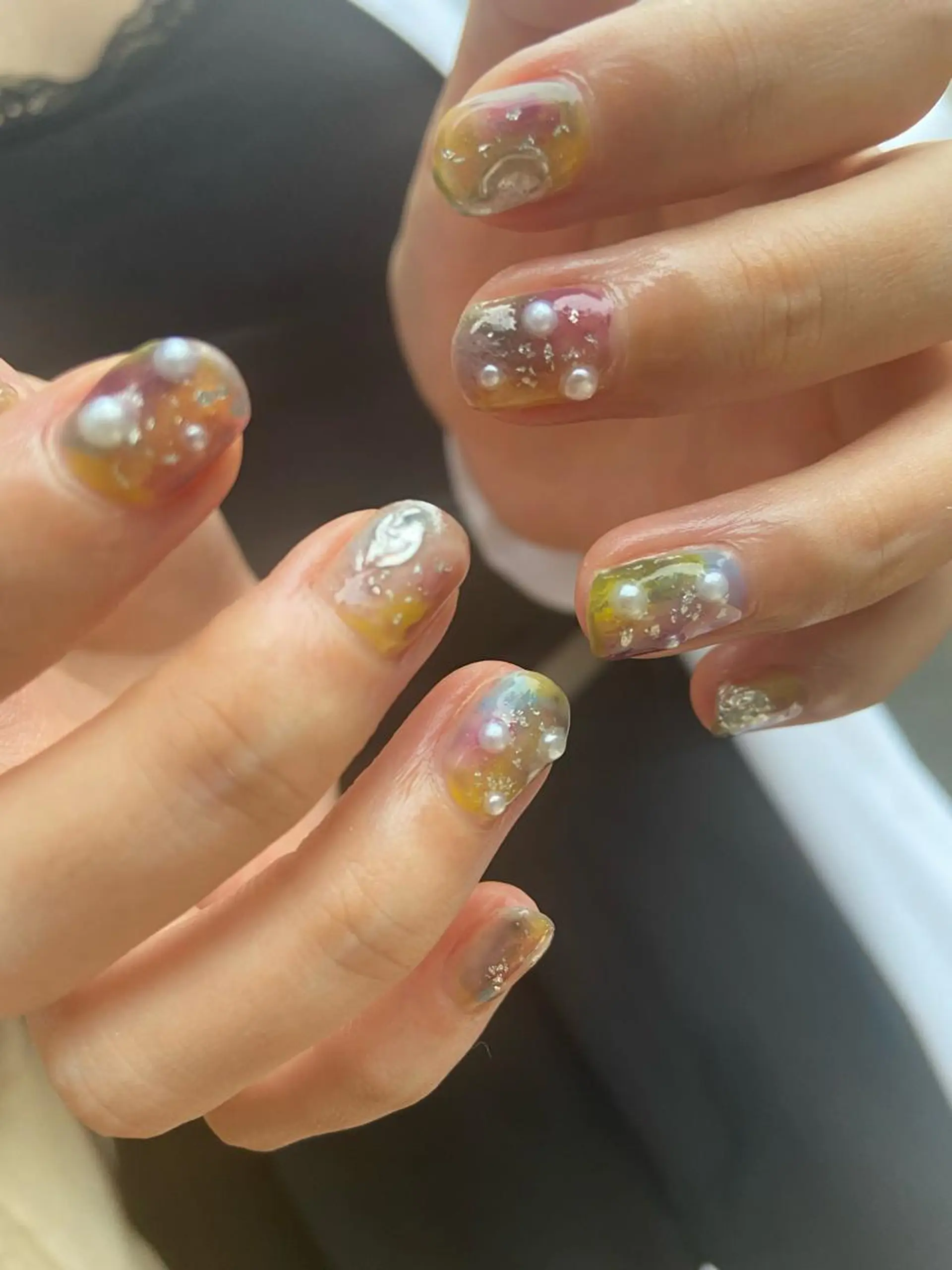 ネイル アートネイル ブルー 大理石ネイル(マーブル) ニュアンスネイル ショートネイル . unffのネイルデザイン