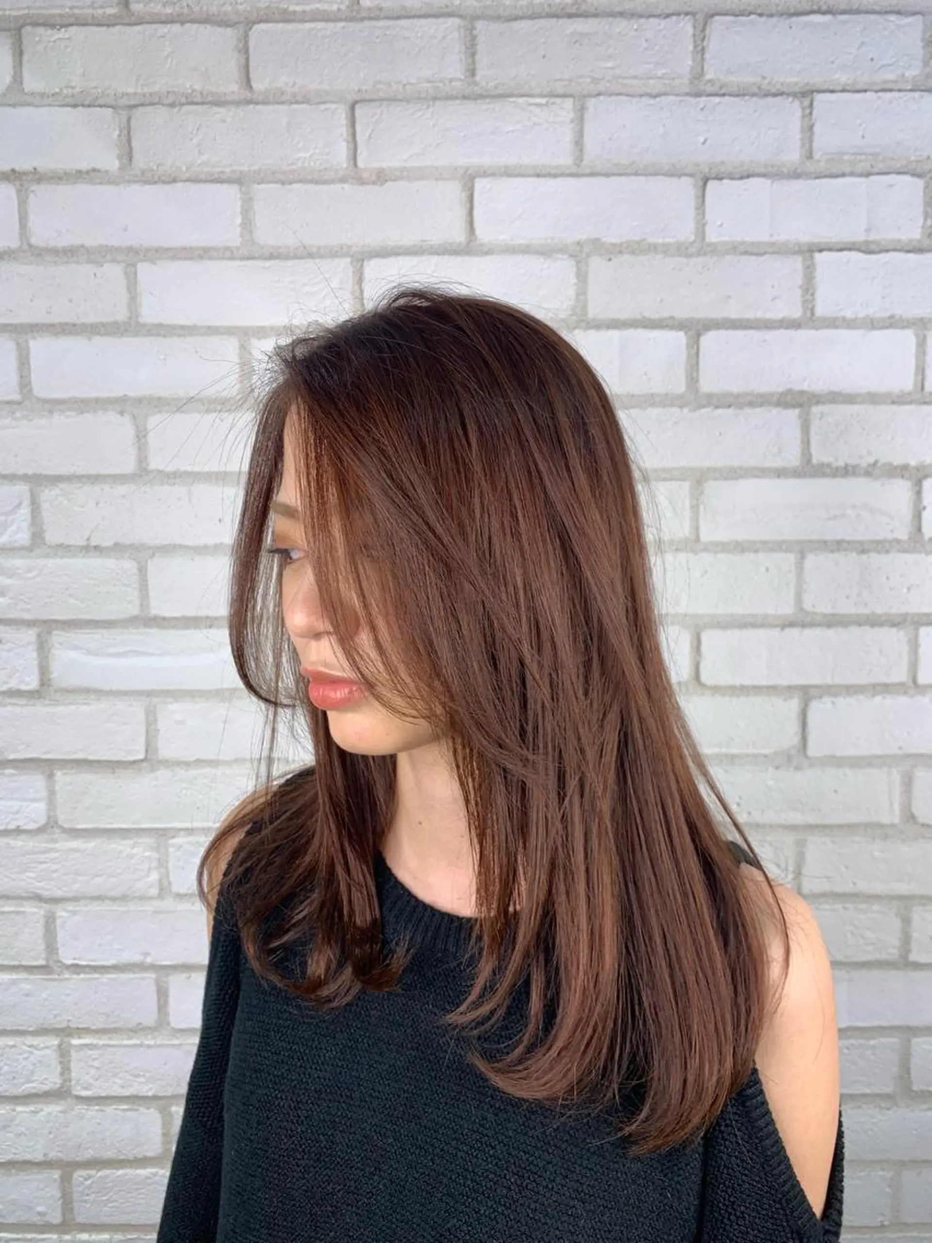 セミロング カラー ベージュカラー 透明感カラー オレンジ オレンジベージュ カット トリートメント she2.shinjuku所属・takumi Hのヘアスタイル