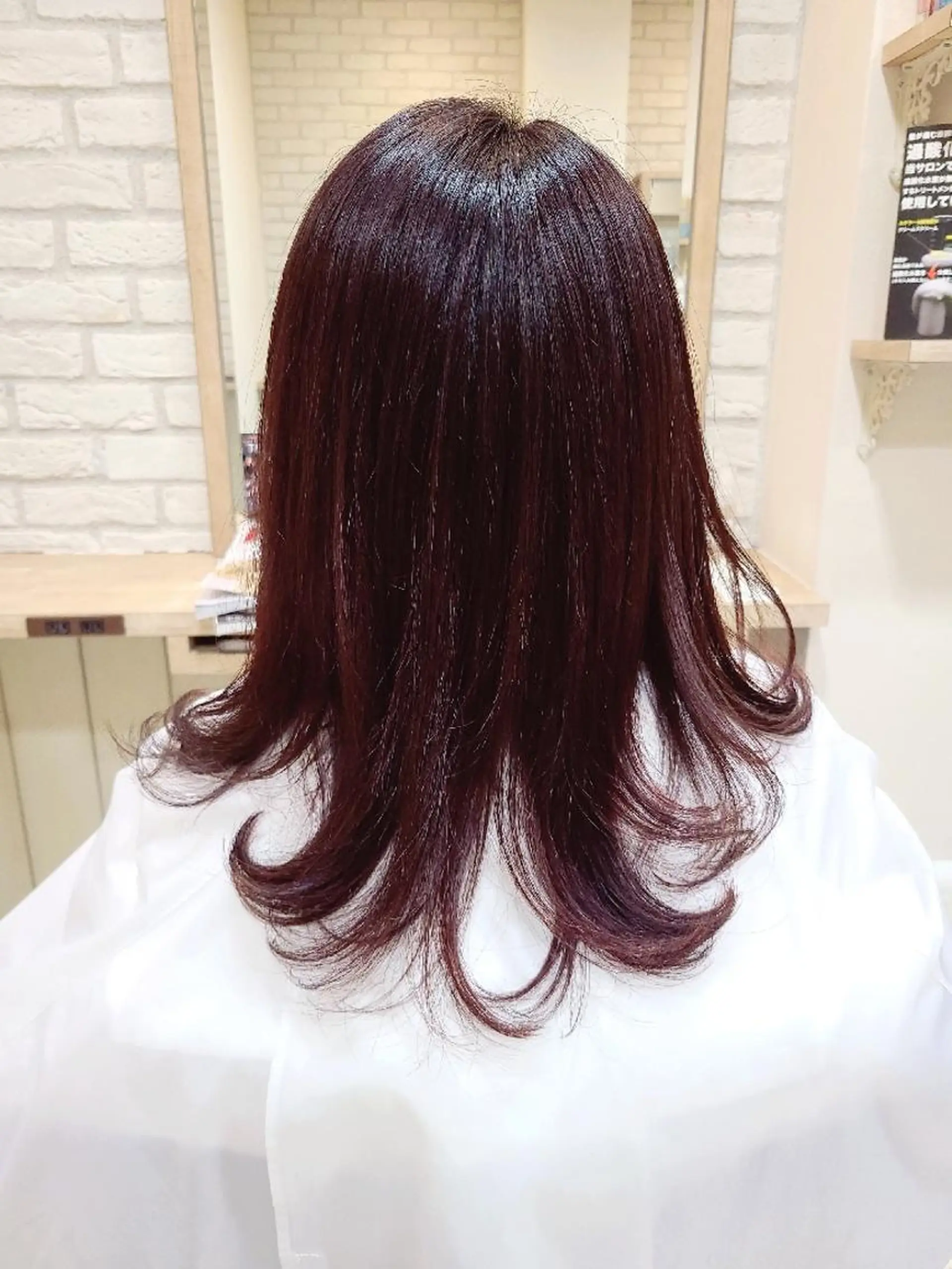 セミロング カラー ブリーチ カシス ブリーチなしカラー レッドカラー 川崎 敏智のヘアスタイル