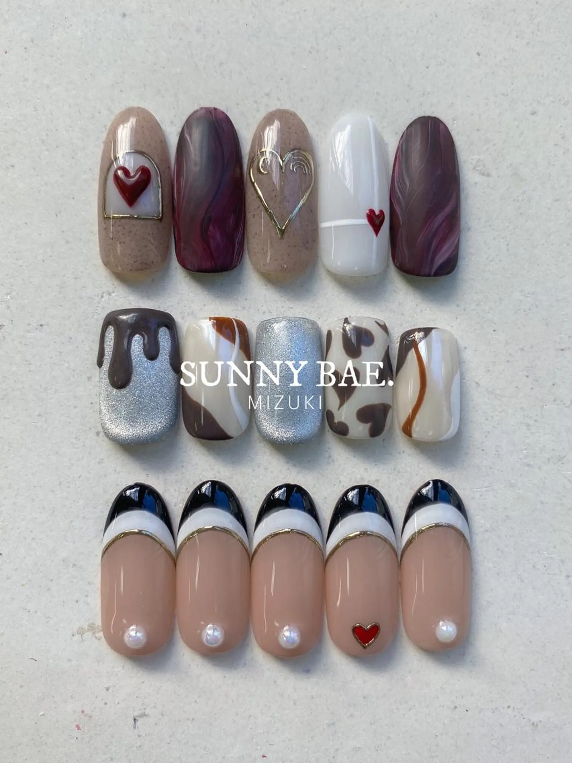 ネイル フレンチネイル ハート マグネットネイル バレンタイン SUNNY BAE. 🌼MIZUKIのネイルデザイン