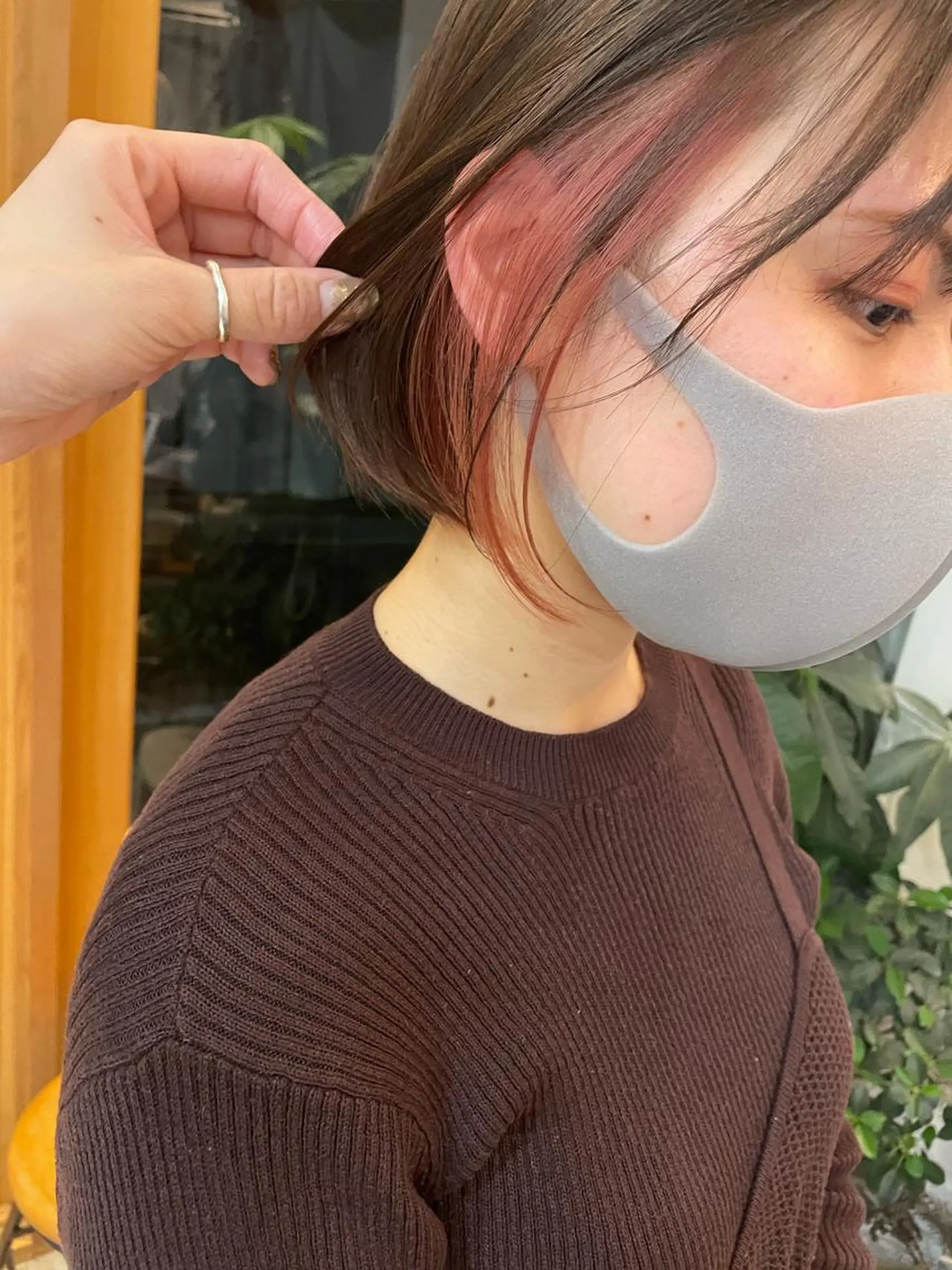 ミディアム カラー ベージュカラー イヤリングカラー オリーブベージュ ピンクカラー ヘアカラー 中目黒🌼 🌼ハナのヘアスタイル